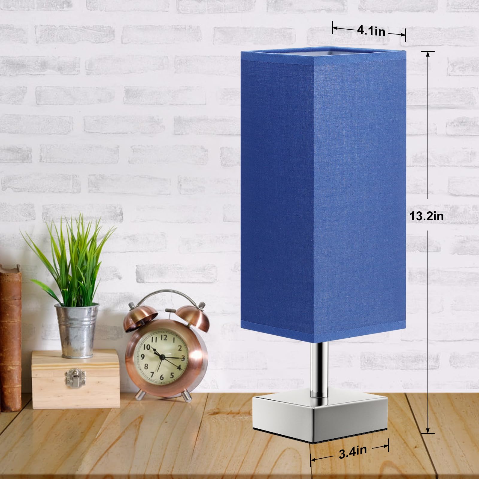 Small Table Lamp for Bedroom - Bedside Lamps for Nightstand, Minimalist Night Stand Light Lamp with Square Fabric Shade, Desk Reading Lamp for Kids Room Living Room Office Dorm