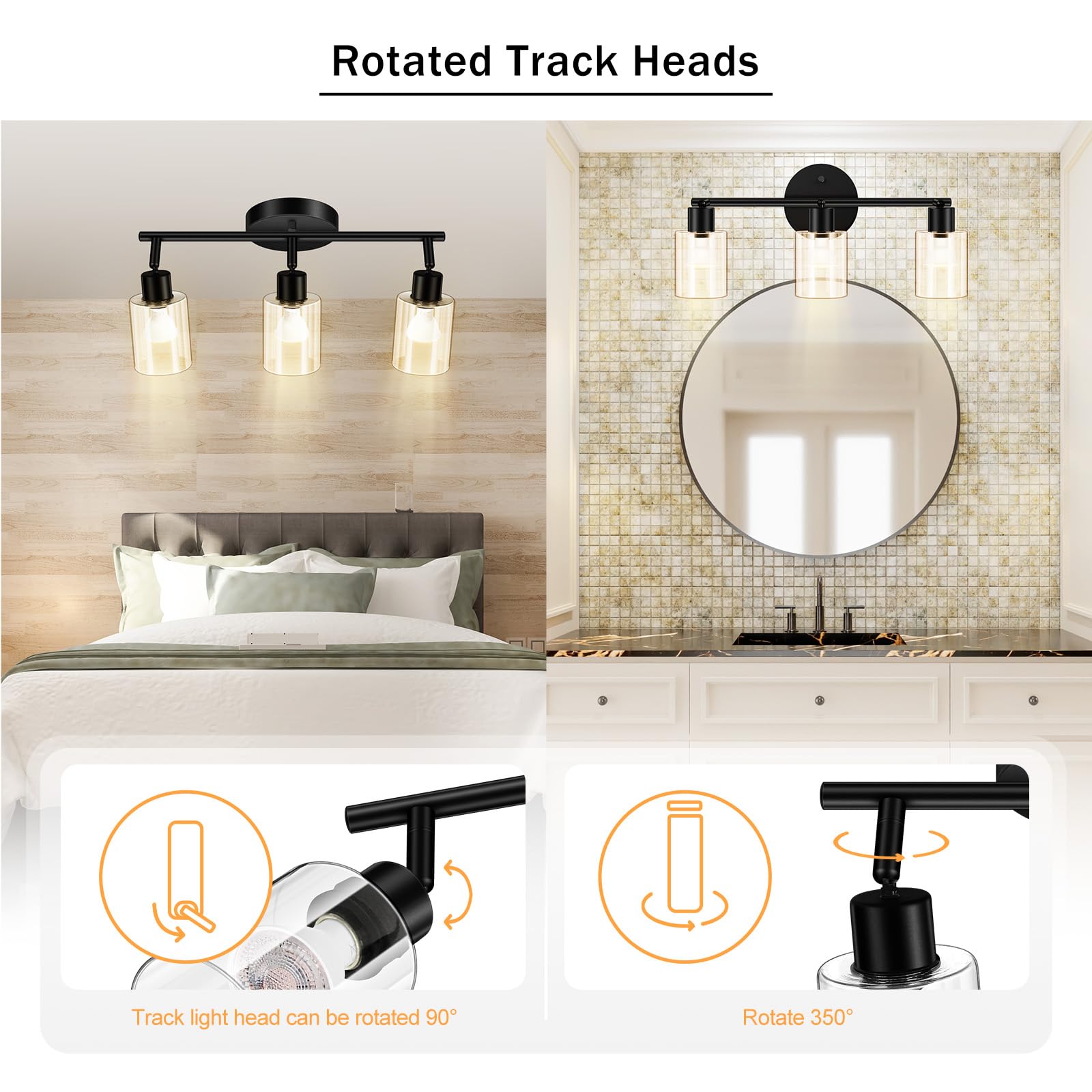 4 Light Led Track Light,Glass Lightshade Track Lighting Kits,4 Way Modern Ceiling Spot Lights for Kitchen,Dining Room,Bedroom,Hallway,Flexibly Rotatable Light Head,Black,Not GU10 Bulb