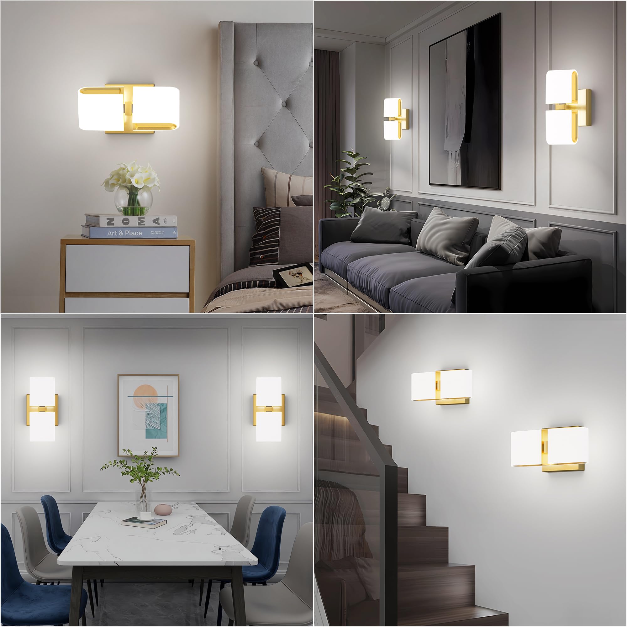 Gold Sconces Wall Lighting Hardwired Modern LED Wall Sconces Indoor Wall Light for Living Room Hallway 6000K White Light