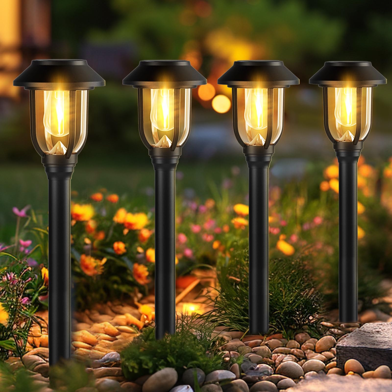 10 Pack Solar Lights Outdoor,Waterproof Solar Pathway Lights Outdoor Garden Lights Auto On/Off Landscape Lighting for Yard Pathway,Walkway,Path Black