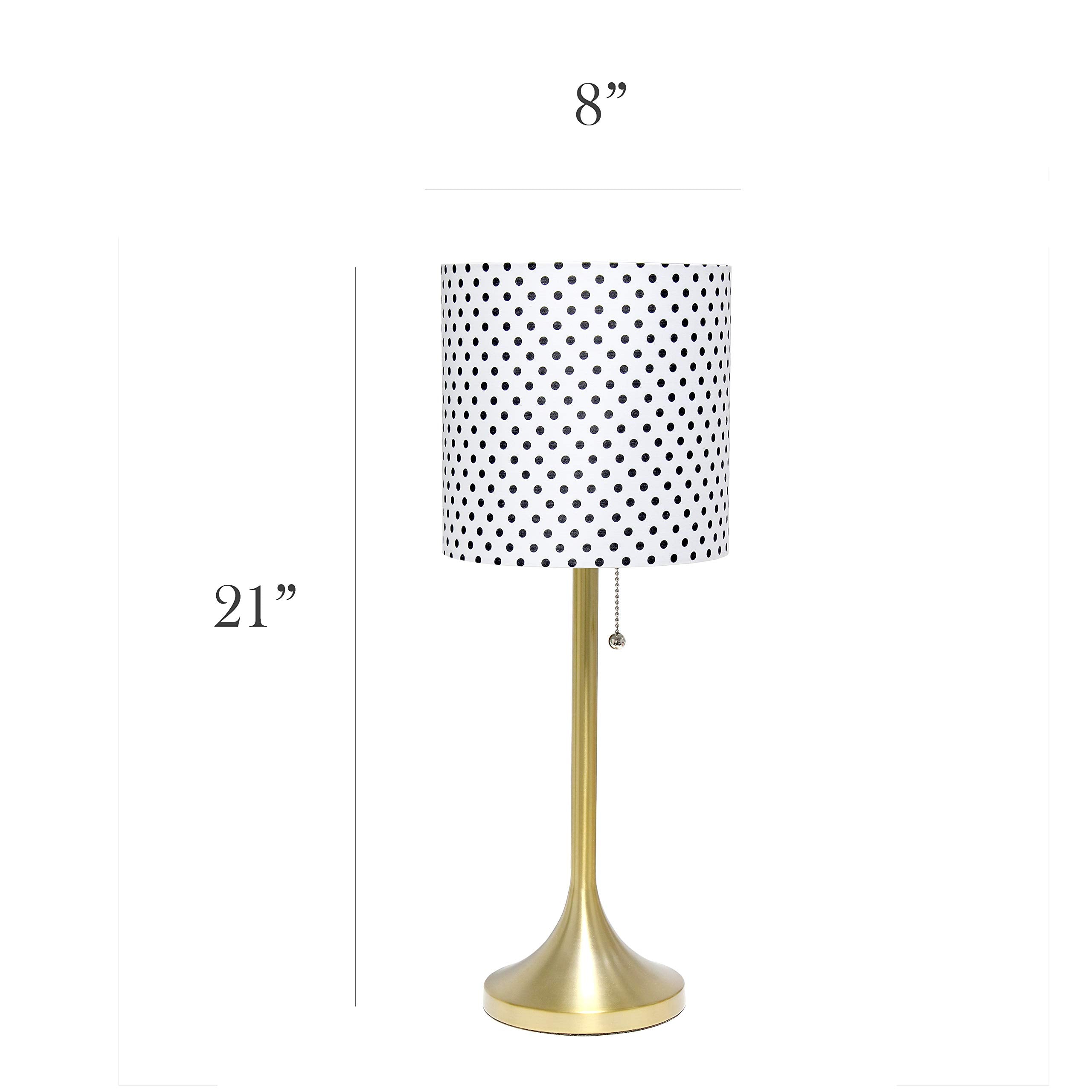 Tapered Fabric Drum Shade Table Lamp, Gold and White, 8 x 8 x 21