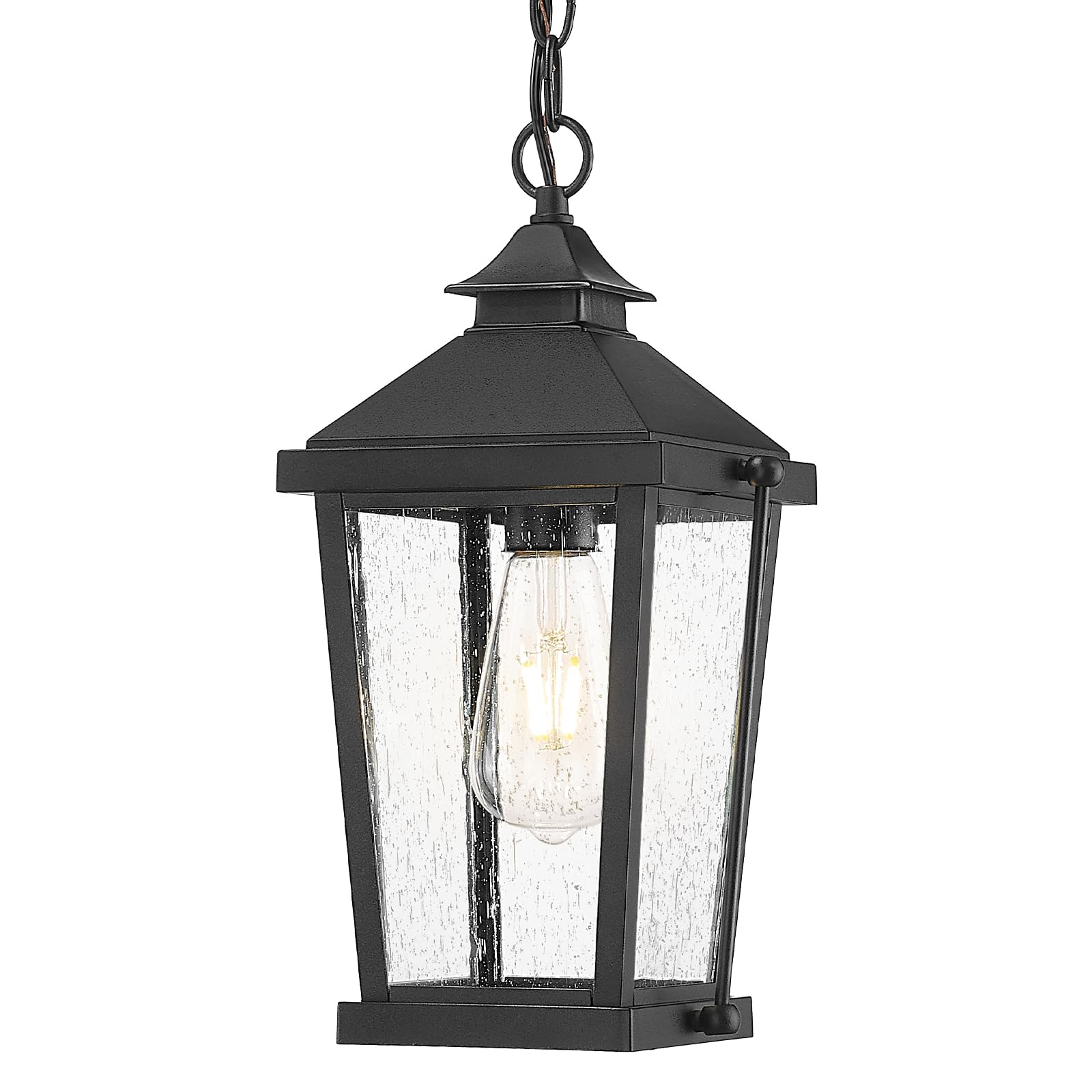 20 Inch Outdoor Pendant Lights for Porch, Modern Outdoor Hanging Porch Light, Die-Cast Aluminum with Seeded Glass, Black Finish, ZW105H-M BK