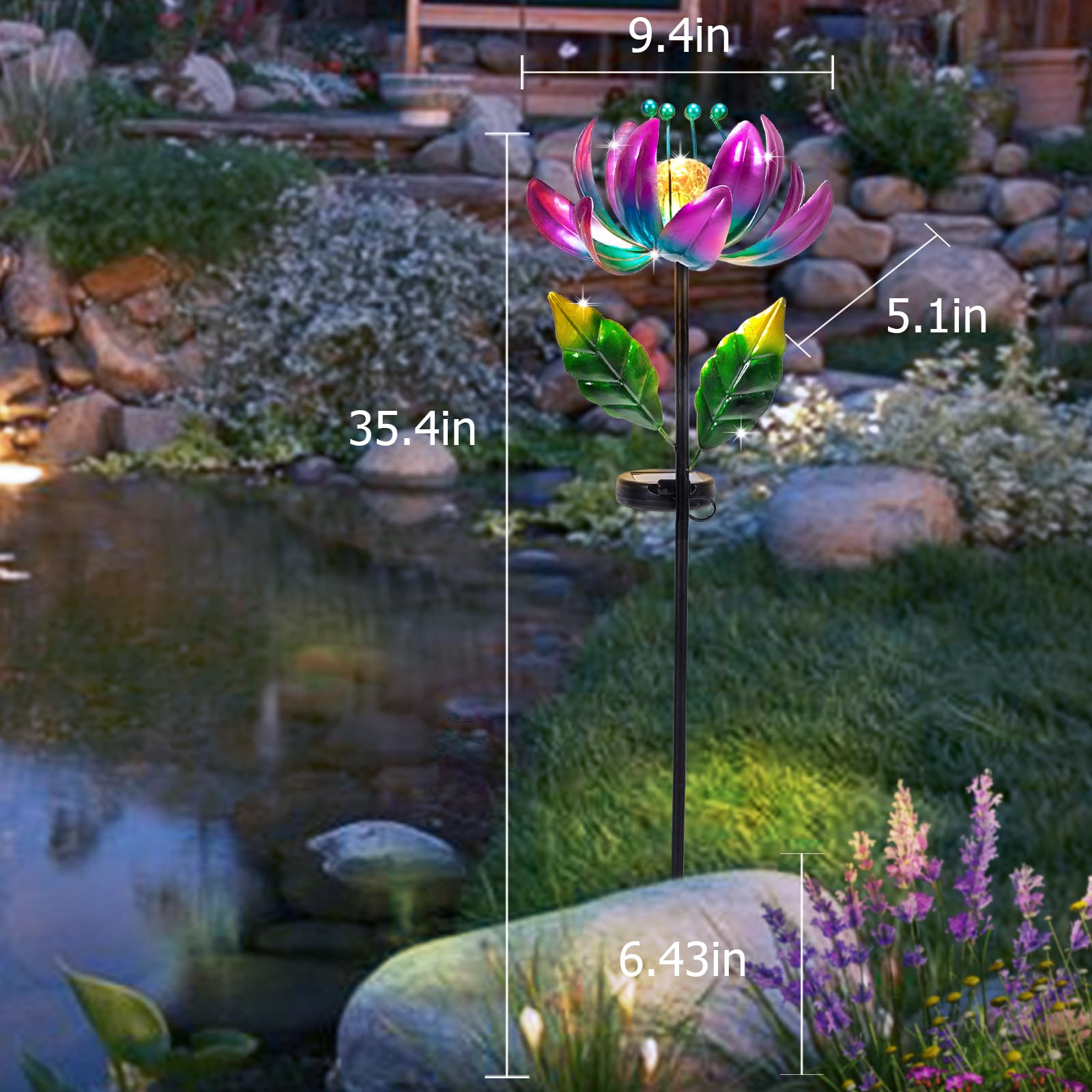 Solar Light Outdoor Waterproof Garden Light Metal Glass Decorative LED Lotus Flower Table Lamp