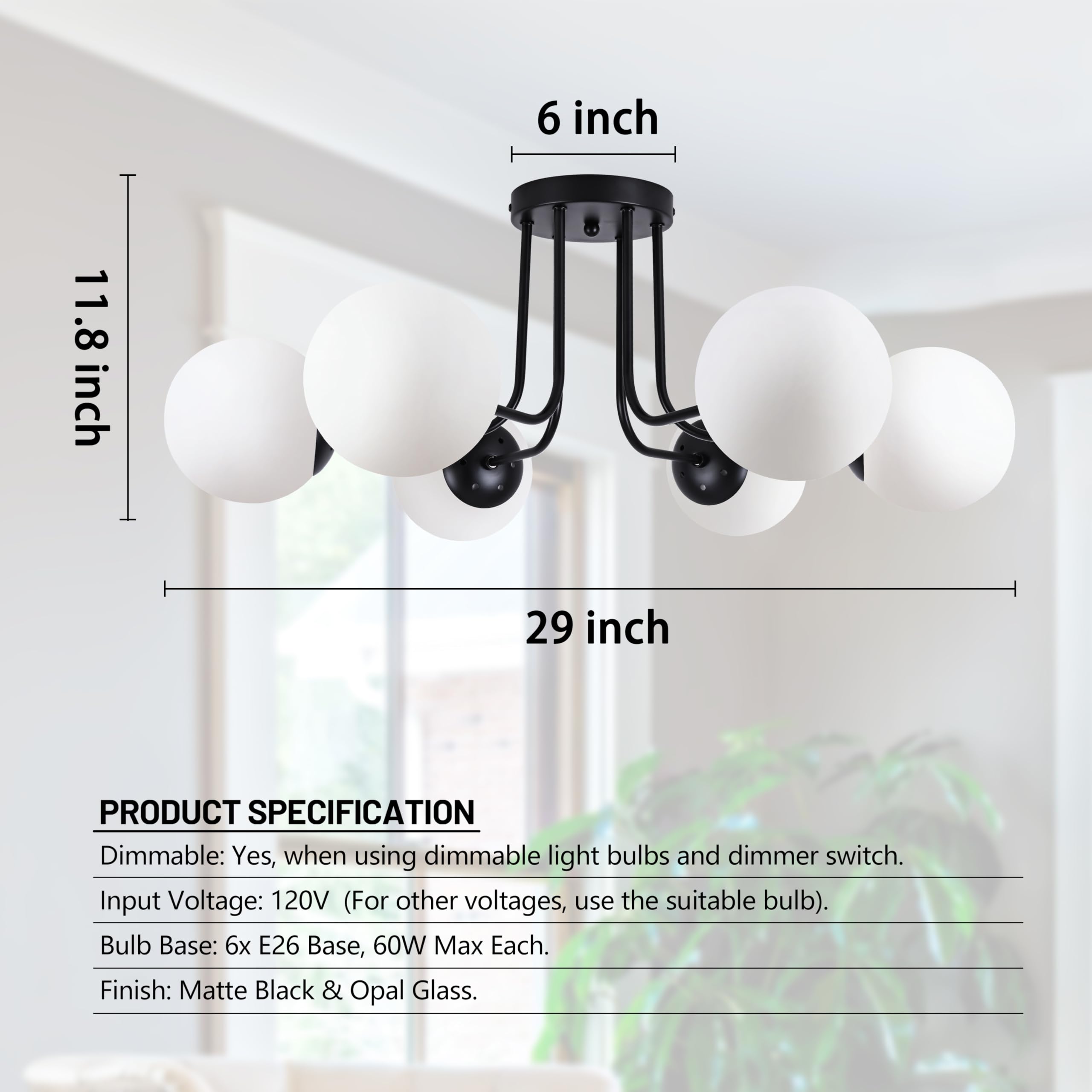 KoKo&Yukina 3-Light Semi Flush Mount Ceiling Light Globe Ceiling Light Mid Century Ceiling Light with Opal Milk Glass Globe & Brushed Brass for Bedroom Hallway Entryway Kitchen Living Room-Bulb Incl