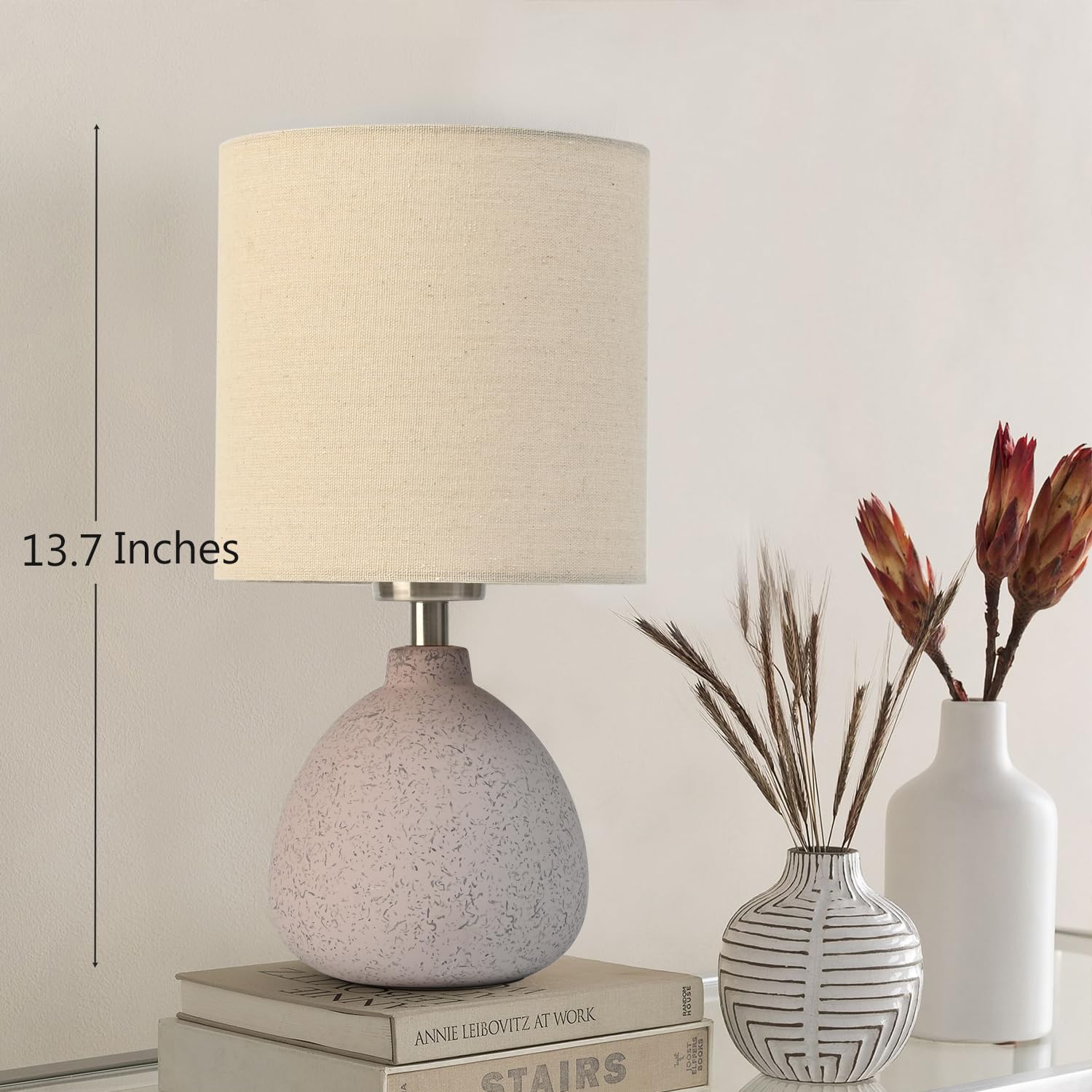 Rustic Farmhouse Ceramic Table Lamp Set of 2, Retro Bedsides Lamps Bedroom with Beige Fabric Lampshade Jar Lamps for Nightstand, 12” Small Table Lamp for Bedroom Living Room Office End Table Art Deco