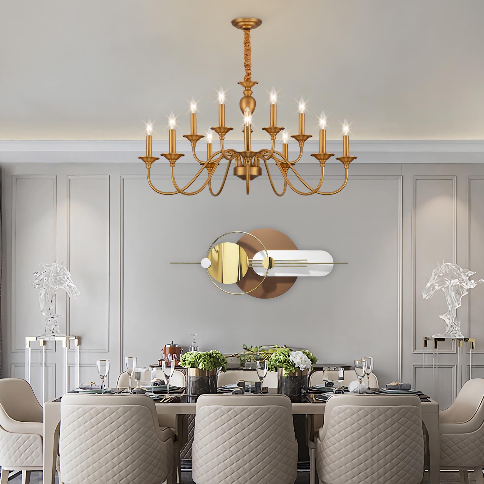 Farmhouse Chandeliers for Dining Room Light Fixtures Over Table, Dining Room Chandeliers, 12-Light Gold Chandeliers for Living Room Kitchen