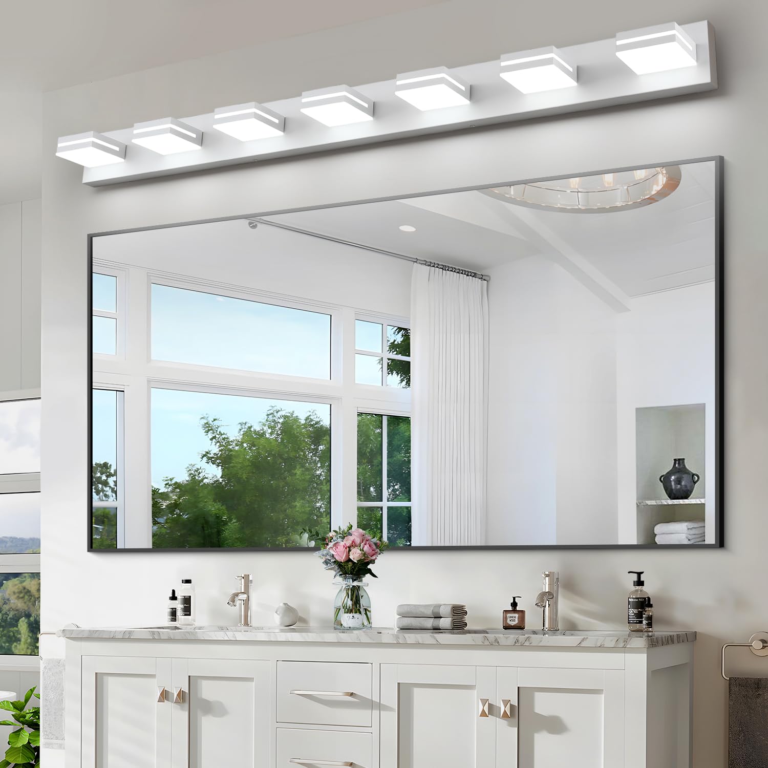 LED Modern Bathroom Vanity Light Fixtures (3-Light, 24-Inch), Matte Black Modern Acrylic Bathroom Wall Lighting Fixtures Over Mirror (Cool White 6000K)