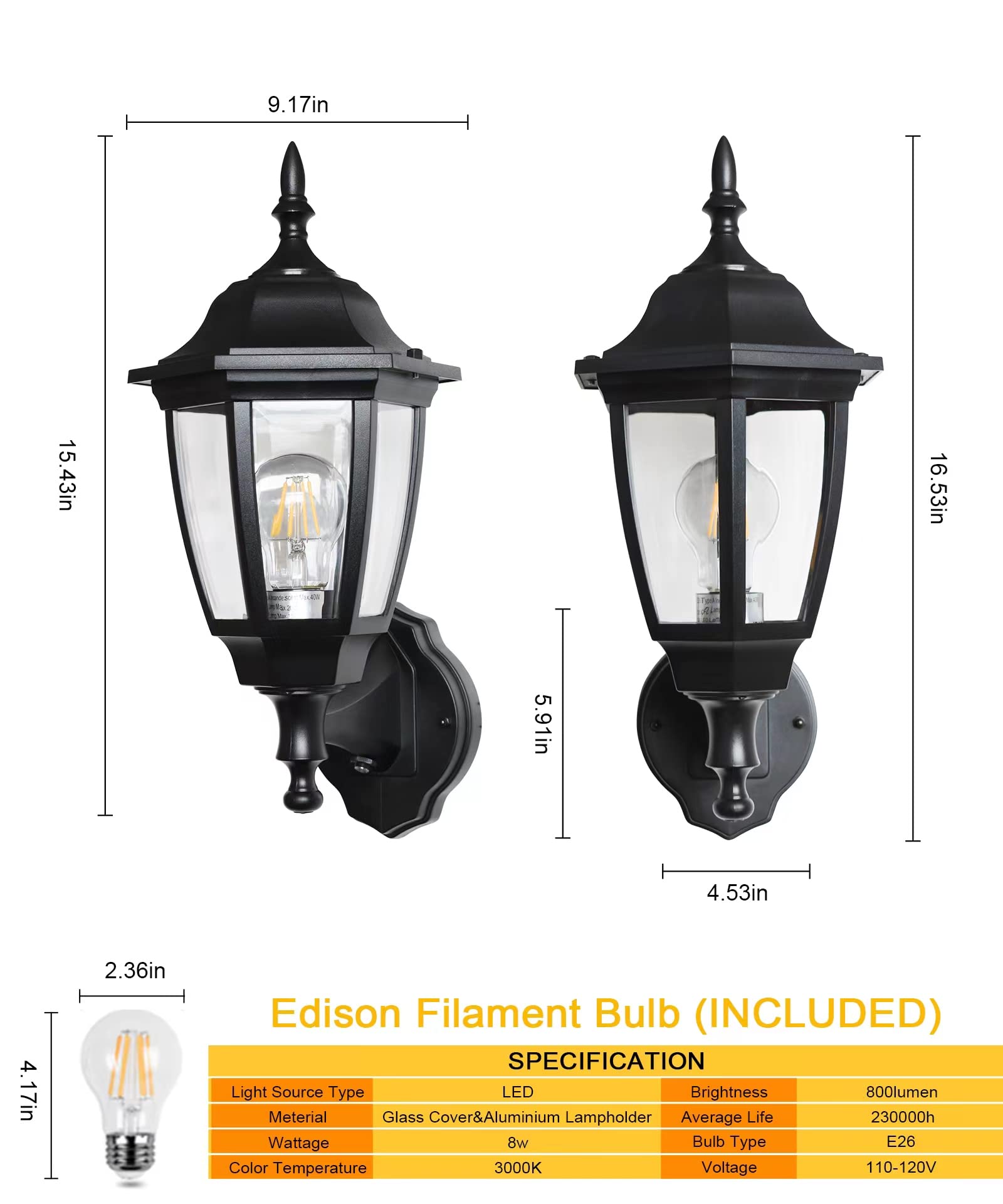 Outdoor Wall Light Dusk to Dawn, Porch Sensor Light White Plastic Anti-Corrosion with LED Edison Filament Bulb, Exterior Mount Lantern for House, Garage (1-Pack), FDS2542PS-W