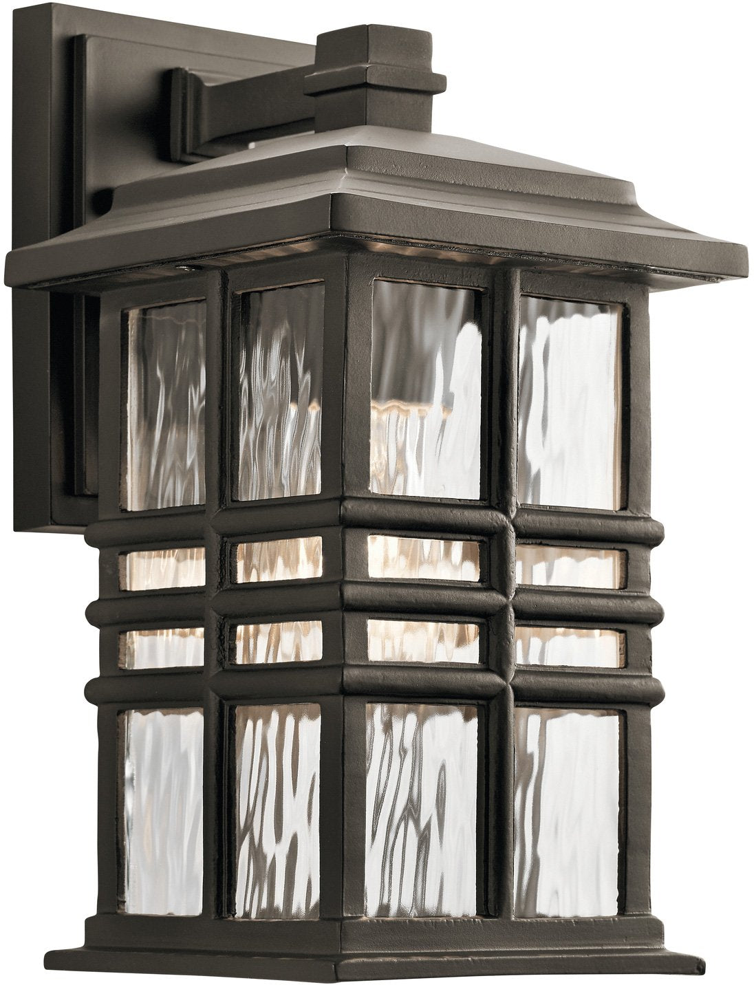 Square 12" Outdoor Wall Light in White, 1-Light Exterior Wall Sconce with Clear Hammered Glass, (12" H x 6.5" W), 49829WH