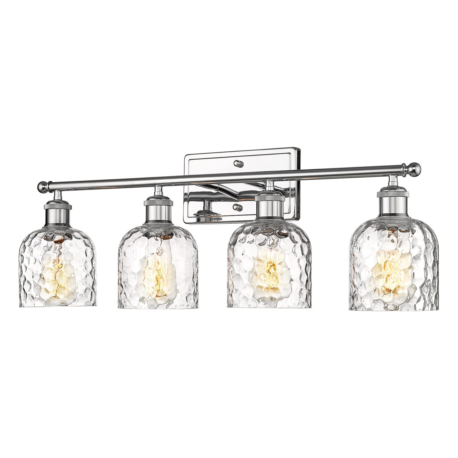 Modern Vanity Lights for Bathroom, Industrial 3-Light Chrome Bathroom Lights with Hammered Glass Shade, ZJF63B-3W CH