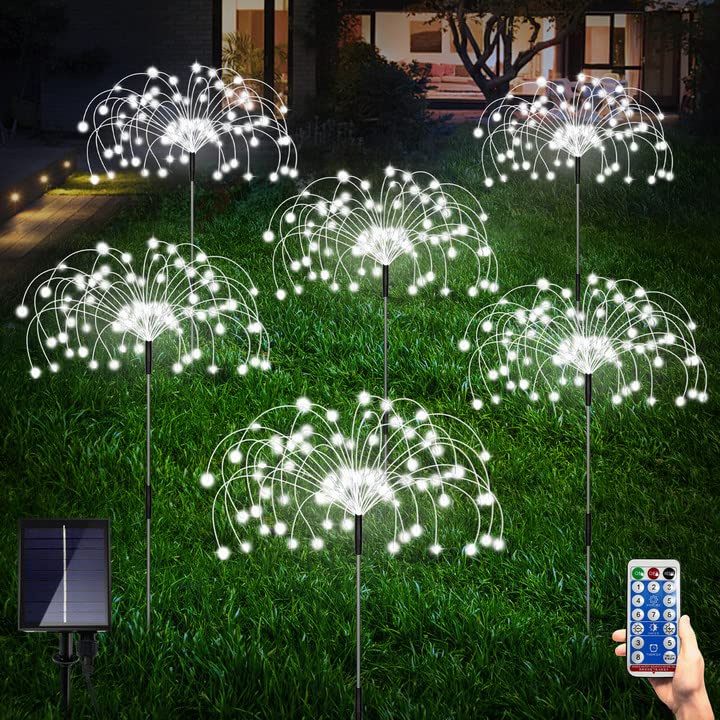 6 Pack Solar Garden Lights, Firework Lights, Decorative, 8 Lighting Modes with Remote 120 LED Twinkling Waterproof Landscape Outdoor Decor, for Pathway Backyard Walkway Patio(Colorful)