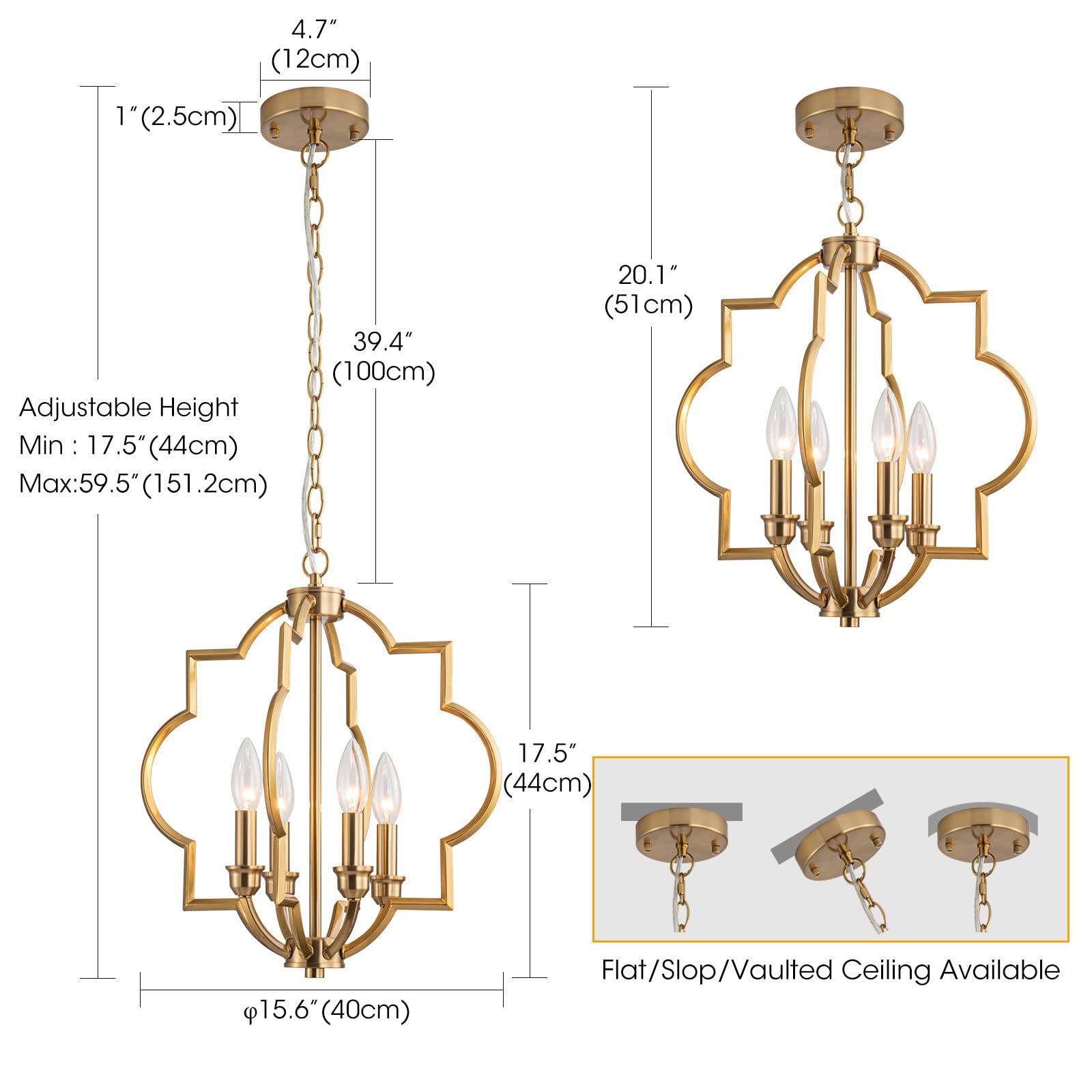 15.6“Gold Farmhouse Chandelier Dining Room Light Fixtures Over Table, Brass Kitchen Island Pendant Light, 4 Light Rustic Orb Geometric Ceiling Hanging Lighting for Entryway Foyer Bar Restaurant