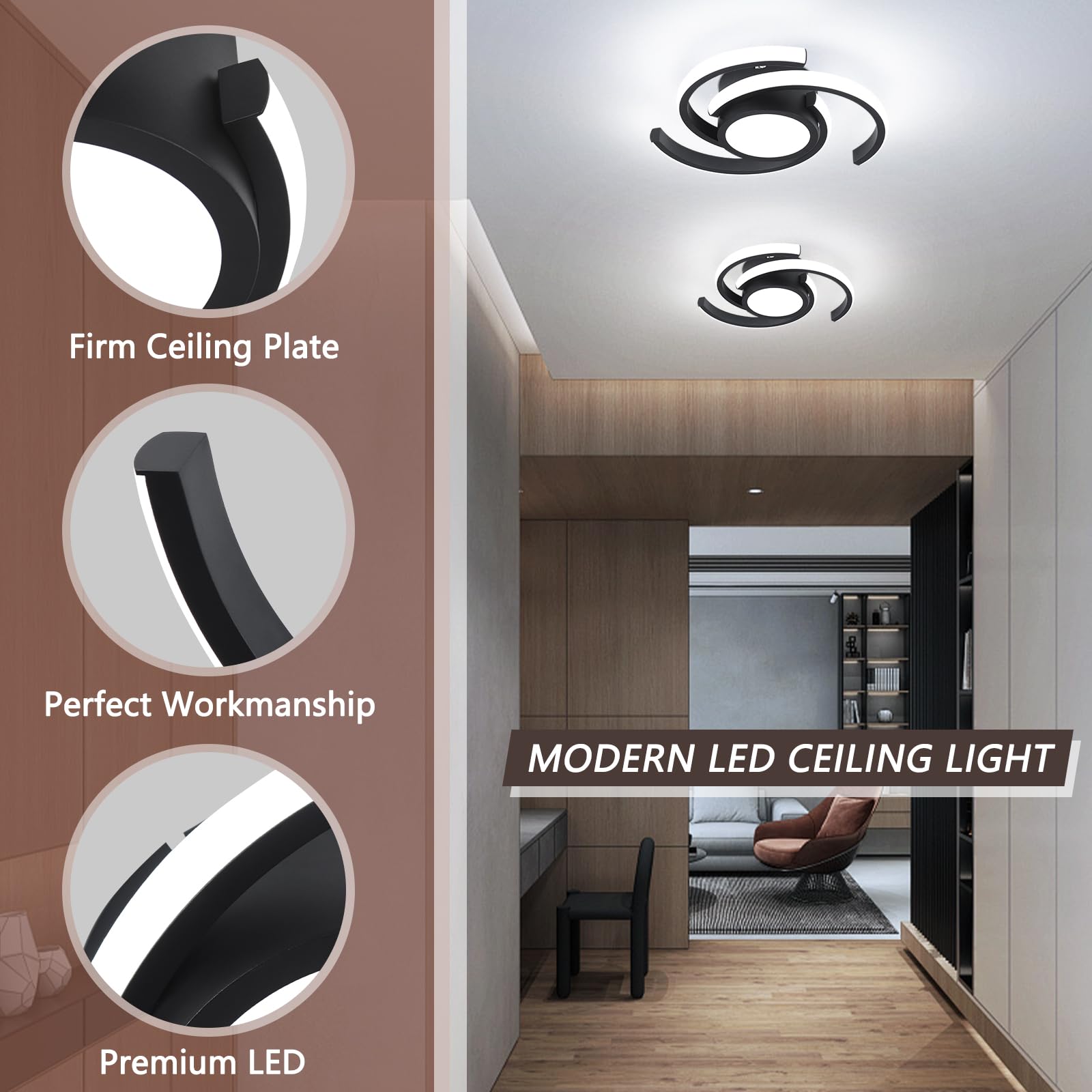 LED Modern Ceiling Light,6000K Semi Flush Mount Ceiling Light Fixture,Unique Ceiling Light for Living Room Bedroom Corridor Aisle Hallway Indoor Ceiling Lamp (D11 in*H2.9 in; 33W)