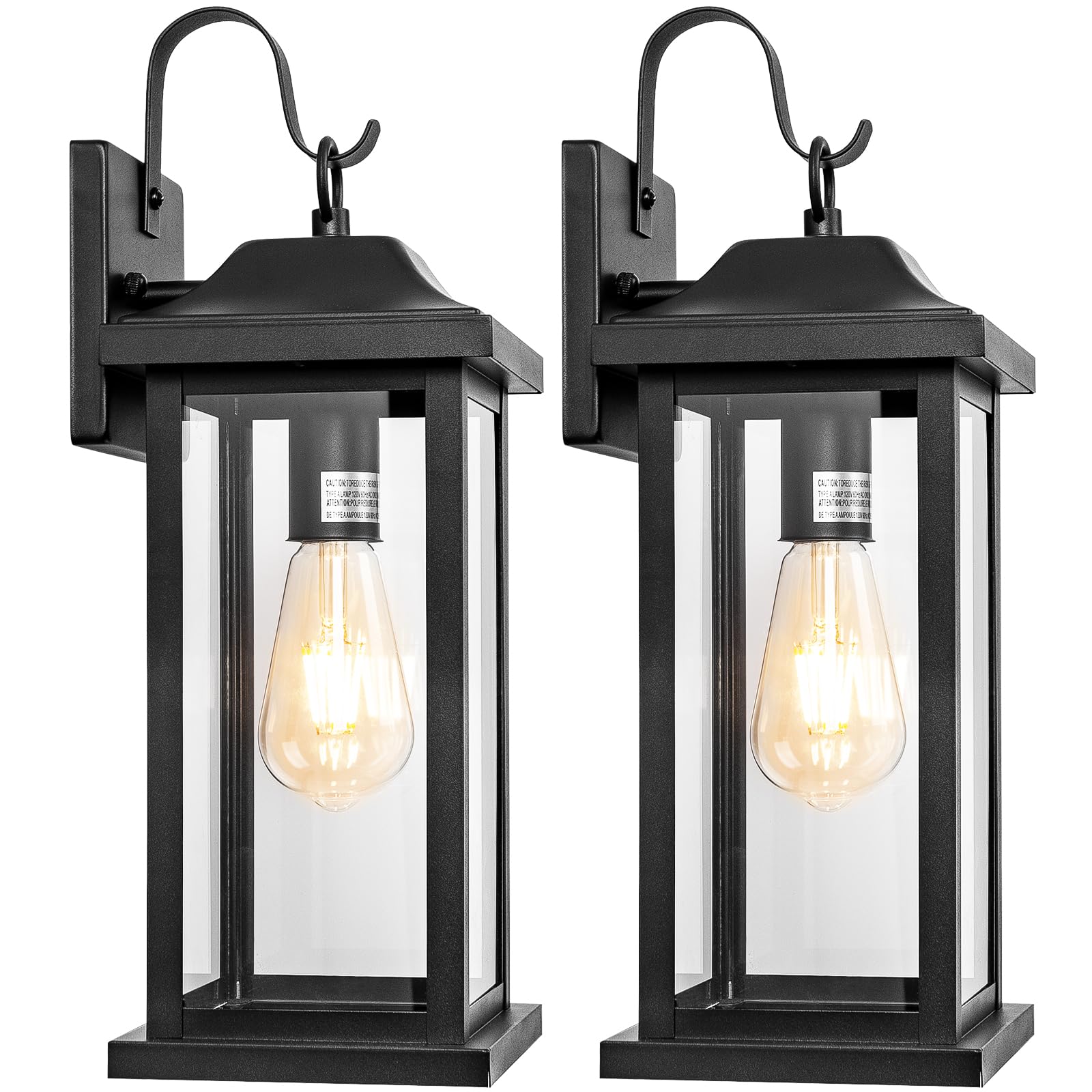 2-Pack 17 Inch Large Outdoor Light Fixtures, Exterior Matte Black Wall Sconces IP65 Waterproof Anti-Rust, Porch Lights with Clear Glass Outside Modern Wall Lanterns E26 Bulb Base