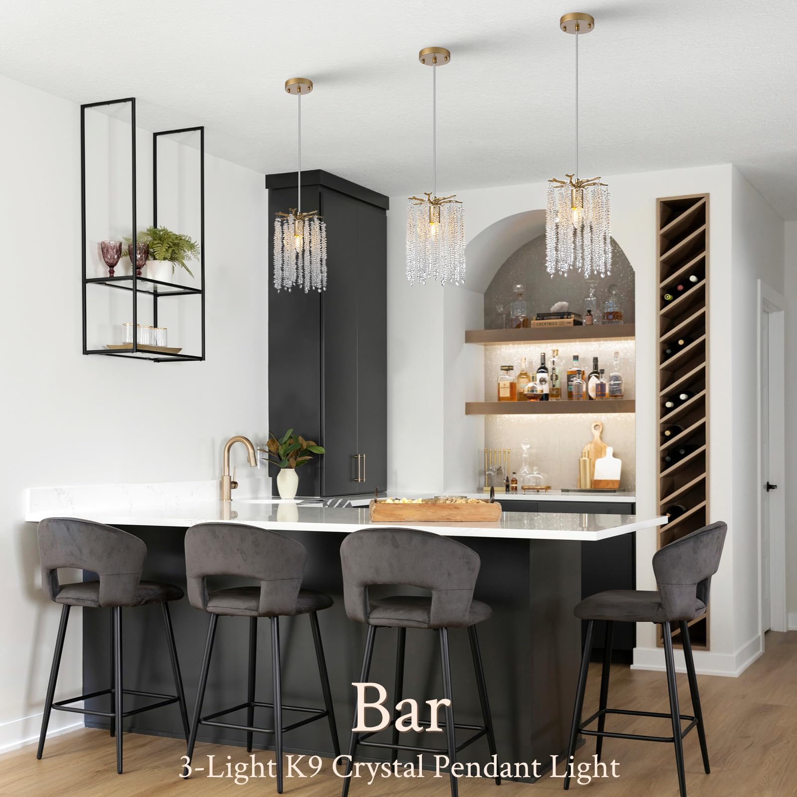 Modern Tree Branch Crystal Chandelier Luxury Gold Raindrop Pendant Lighting 23.6" Contemporary 8-Light Chandeliers for Dining Room Kitchen Bedroom Living Room