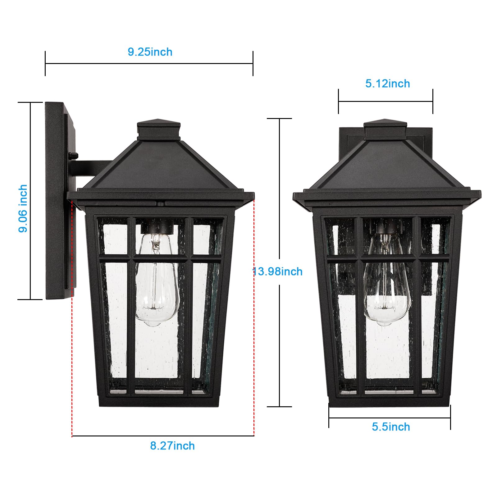 Darkaway Outdoor Sconce Lights Wall Light Fixtures, Front Porch Light Outdoor Wall Anti-Rust Waterproof Aluminum with Glass Exterior Light Fixture for Patio, Yard, Doorway, Garage(2 Pack, Black)