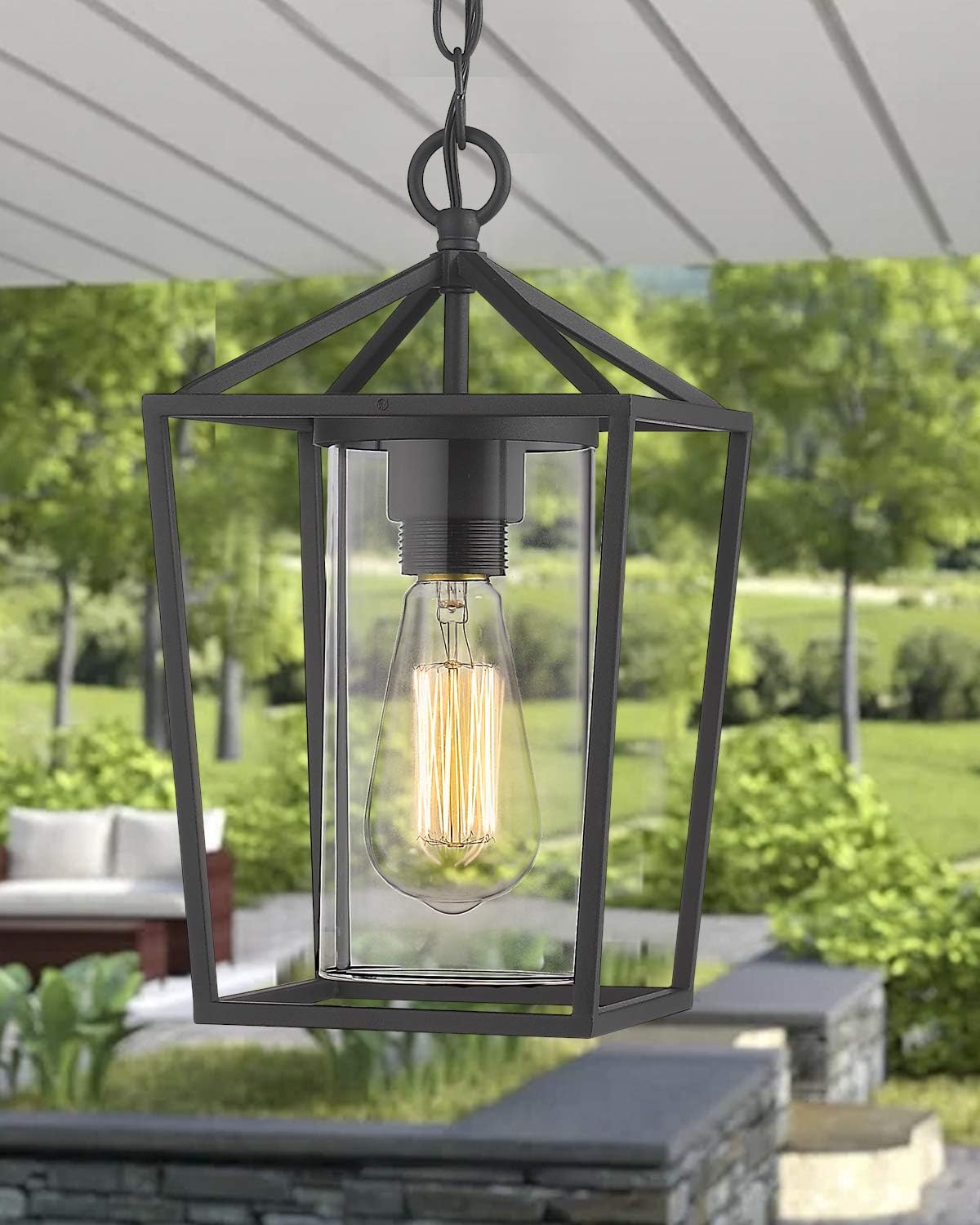 Modern Outdoor Pendant Light, 1-Light Outdoor Hanging Lantern Light in Balck Finish with Clear Glass, 20065H BK