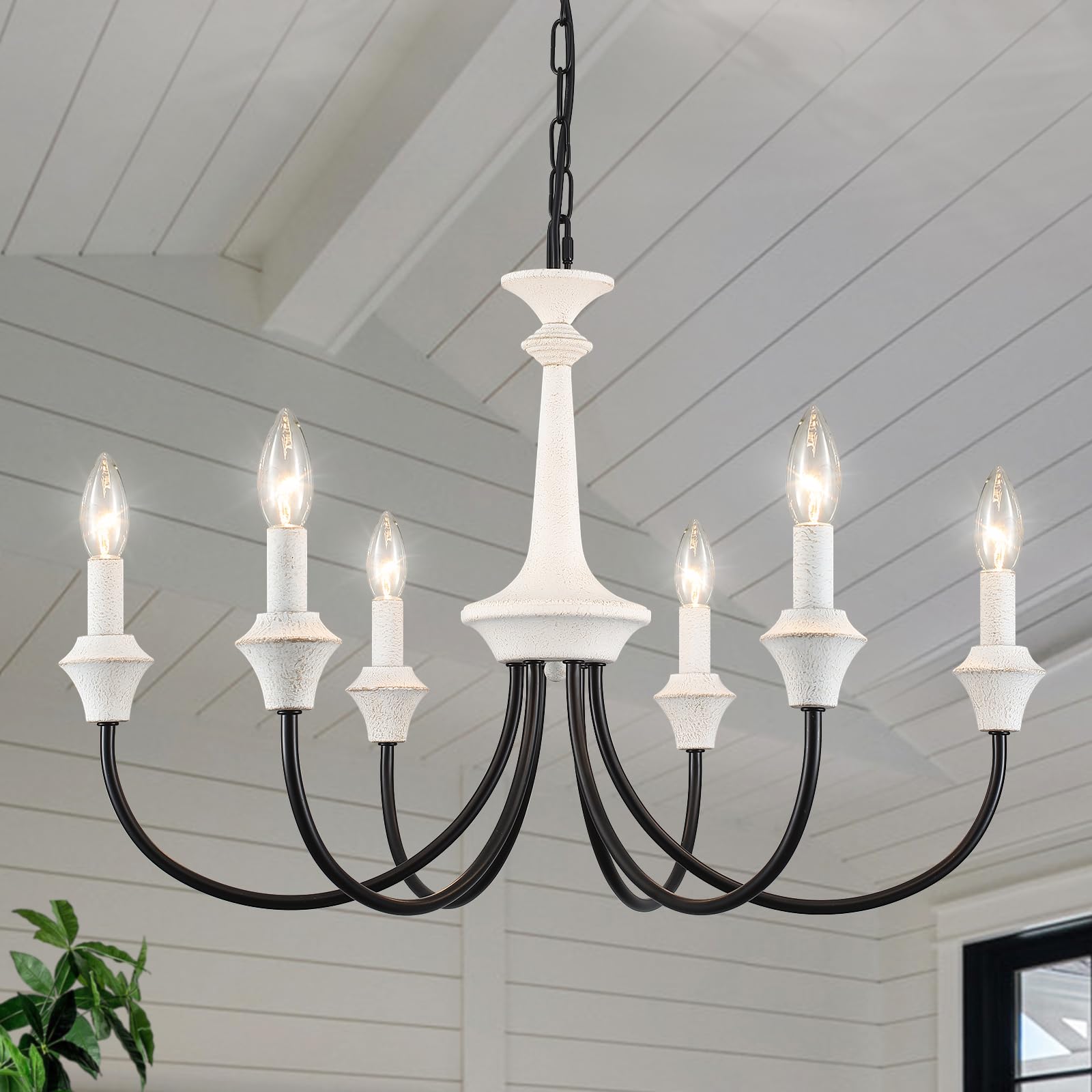 4-Lights French Country Chandelier Farmhouse Chandelier Handmade Semi Flush Mount Ceiling Light Fixture Wood Chandelier Pendant Light White Chandeliers for Entryway Foyer Hallway Kitchen Dining Room