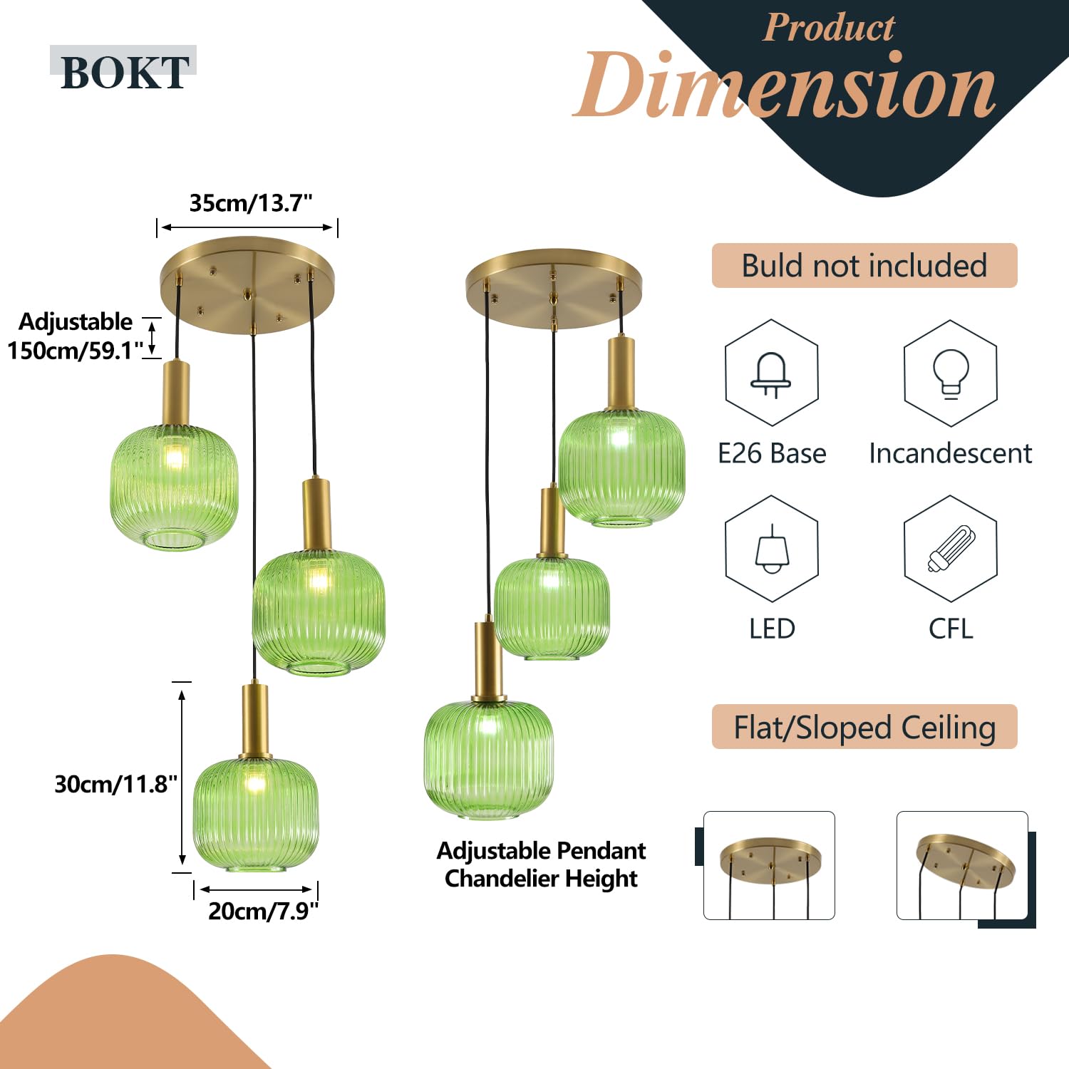 BOKT Modern Smokey Gray Glass Globe Pendant Light Adjustable 3-Light Cluster Pendant Lights Open Glass Kitchen Island Pendant Chandelier Vintage Multi Light Pendant Lighting Cluster Chandeliers