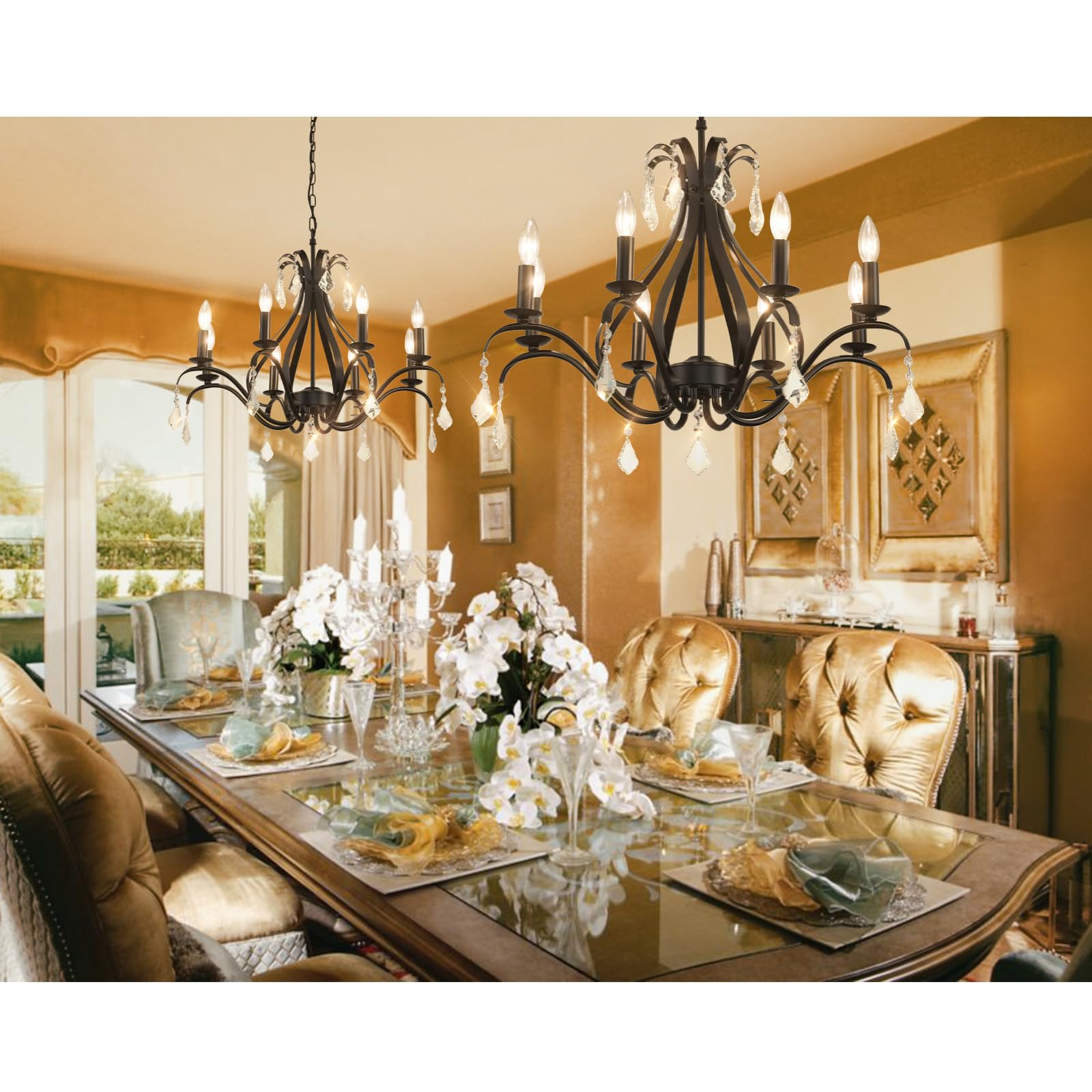 Gold Chandelier Light Fixtures Farmhouse: Modern Chandeliers for Dining Room, 8-Light Gold Crystal Chandelier, Foyer Chandeliers for High Ceilings, for Entryway,kitchen,Bedroom,Living Room,Staircase