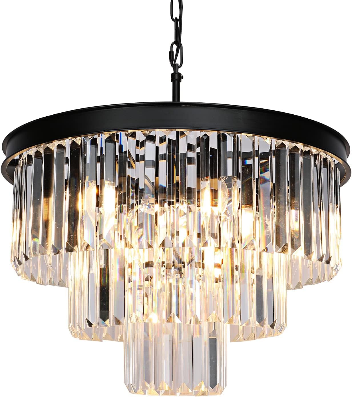 Crystal Chandeliers for Dining Room 11-Light Black Modern Chandelier Rectangle Contemporary Pendant Light Fixture for Kitchen Island Bar