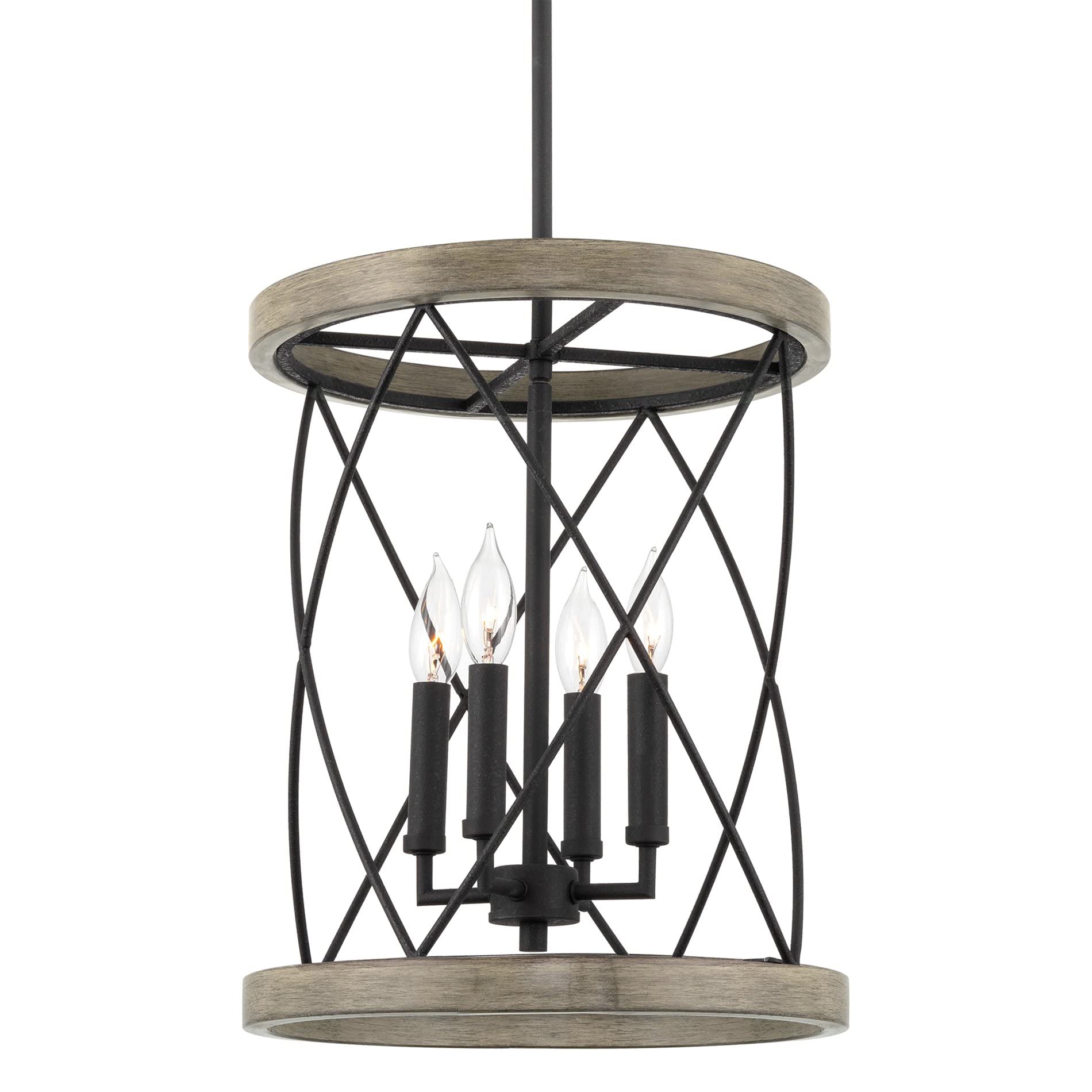 Eleanor 27" Traditional 3-Light Chandelier, Cylinder Foyer Pendant Light, Adjustable Height, Antique White Finish