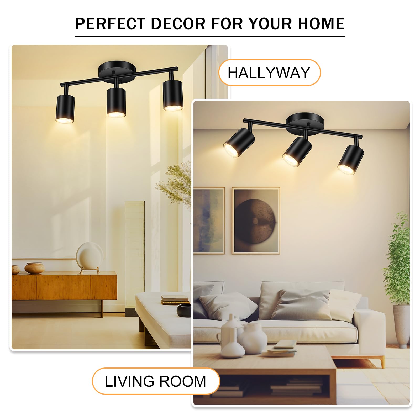 LED 2 Light Track Lighting Kit, Black 2 Way Ceiling Spot Lighting, Flexibly Rotatable Light Head for Kitchen, Living Room, Bedroom, GU10 Bulb Not Included