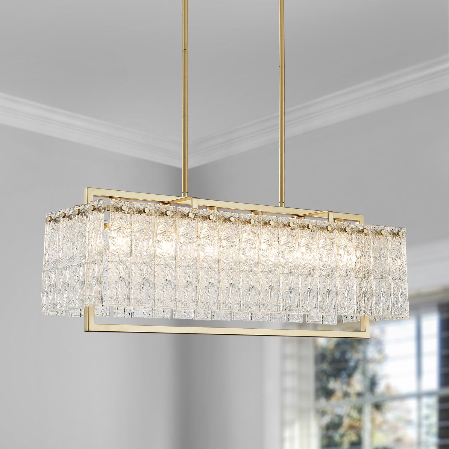 Crystal Chandeliers, Modern Luxury Style, Perfect Pendant Light Fixture for Living Space, D20'' × H4'', Adjustable 43'', 6 x E12 Sockets, Glass Shade & Brass Finish Frame