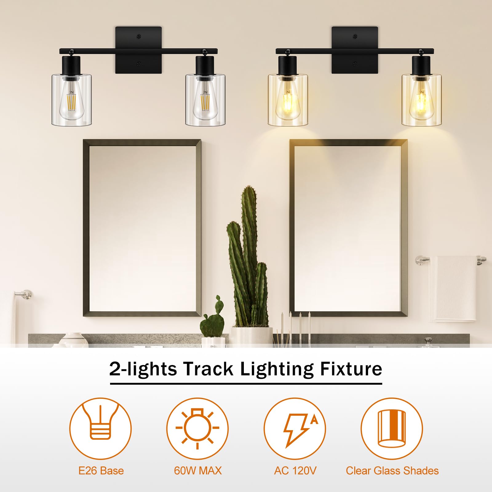 4-Light Track Lighting Fixtures with Clear Glass Shade, Modern Kitchen Lighting Fixtures Ceiling, Rotatable Track Head, Wall Mount Track Light for Bedside Vanity Hallway Bedroom, Matte Black