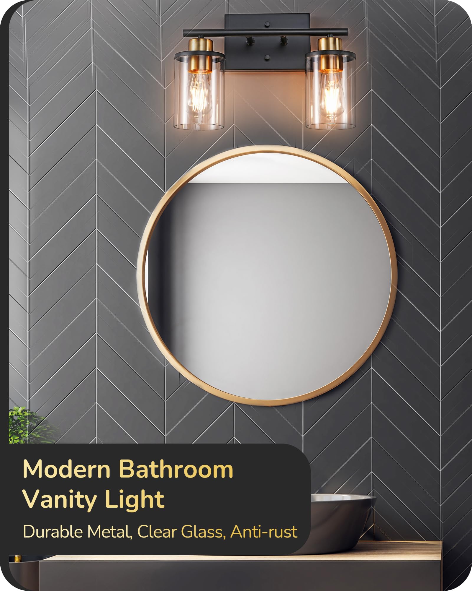 Bathroom Light Fixtures, 2 Light Bathroom Vanity Light Fixtures Brushed Nickel, Modern Wall Sconces for Bathroom, Vanity Table, Powder Room, Bedroom, Kitchen (E26 Base), ETL Listed