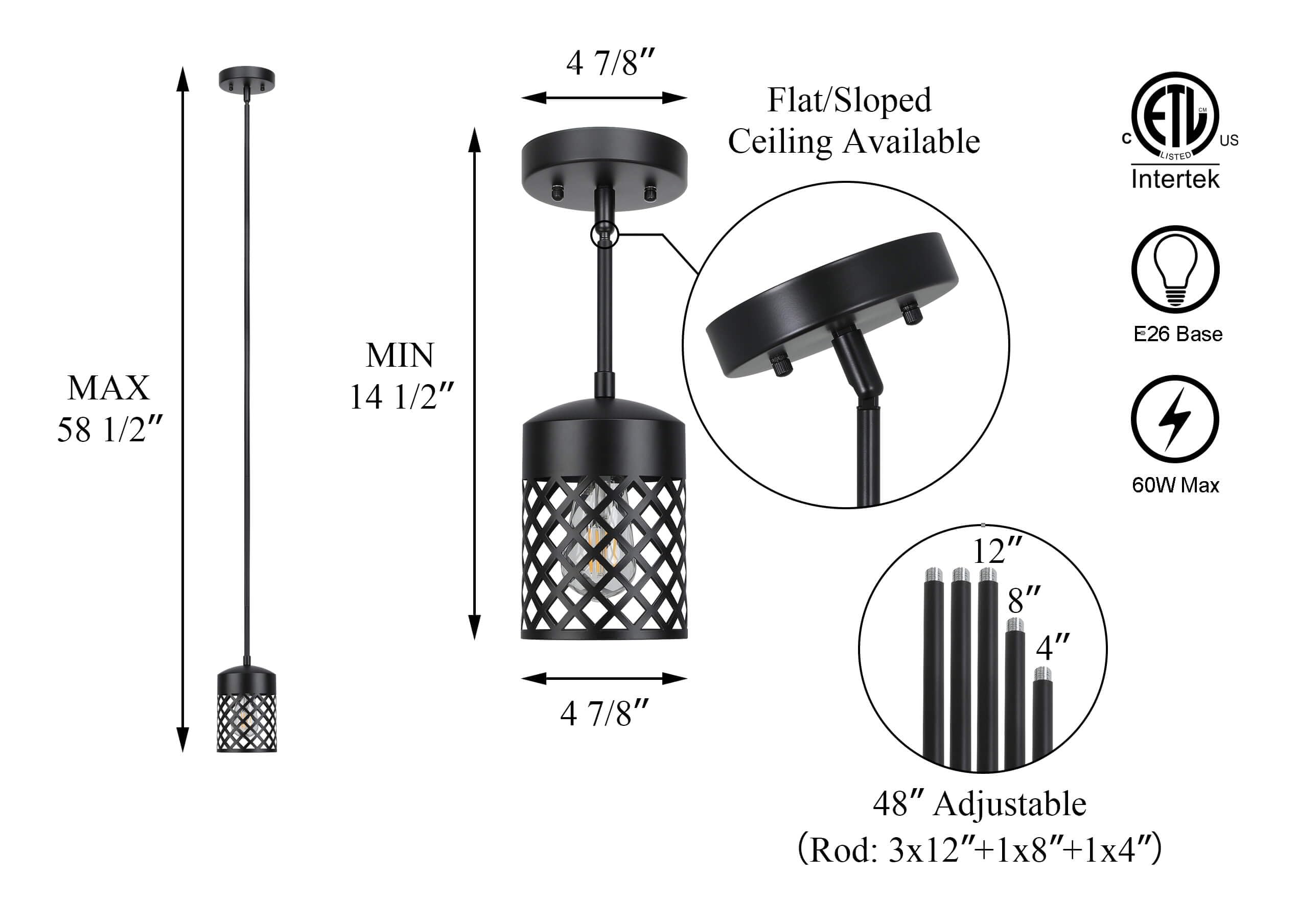 Lighting Farmhouse Black Pendant Lights Kitchen Island, Single Mini Pendant Light Metal Cage Adjustable Hanging Light Fixtures for Kitchen Island Dining Room Bar XB-P328-MB