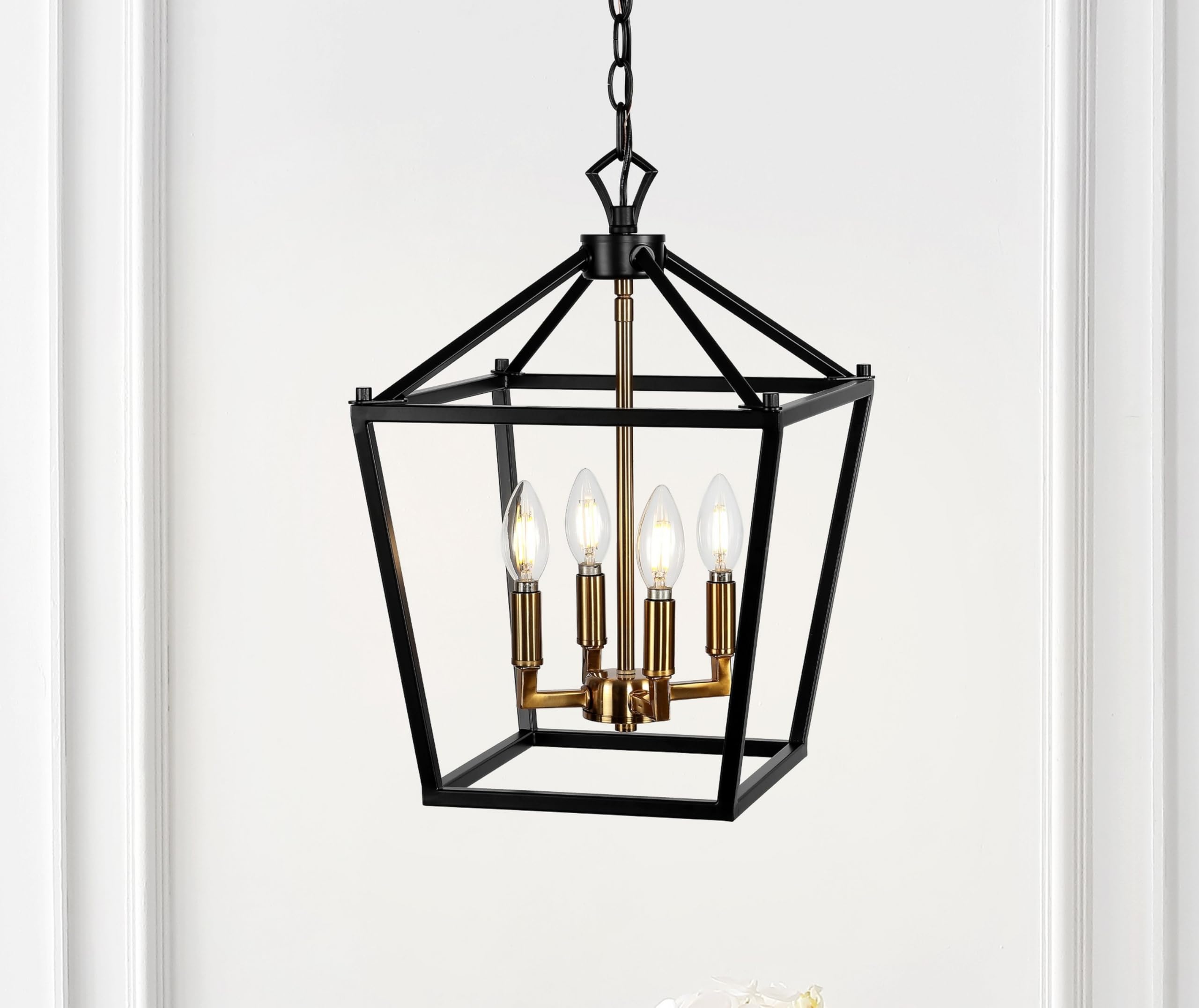 Lantern Dimmable Adjustable Metal LED Pendant Classic Traditional Farmhouse Dining Room Living Room Kitchen Foyer Bedroom Hallway, 10 in, Antique Gold