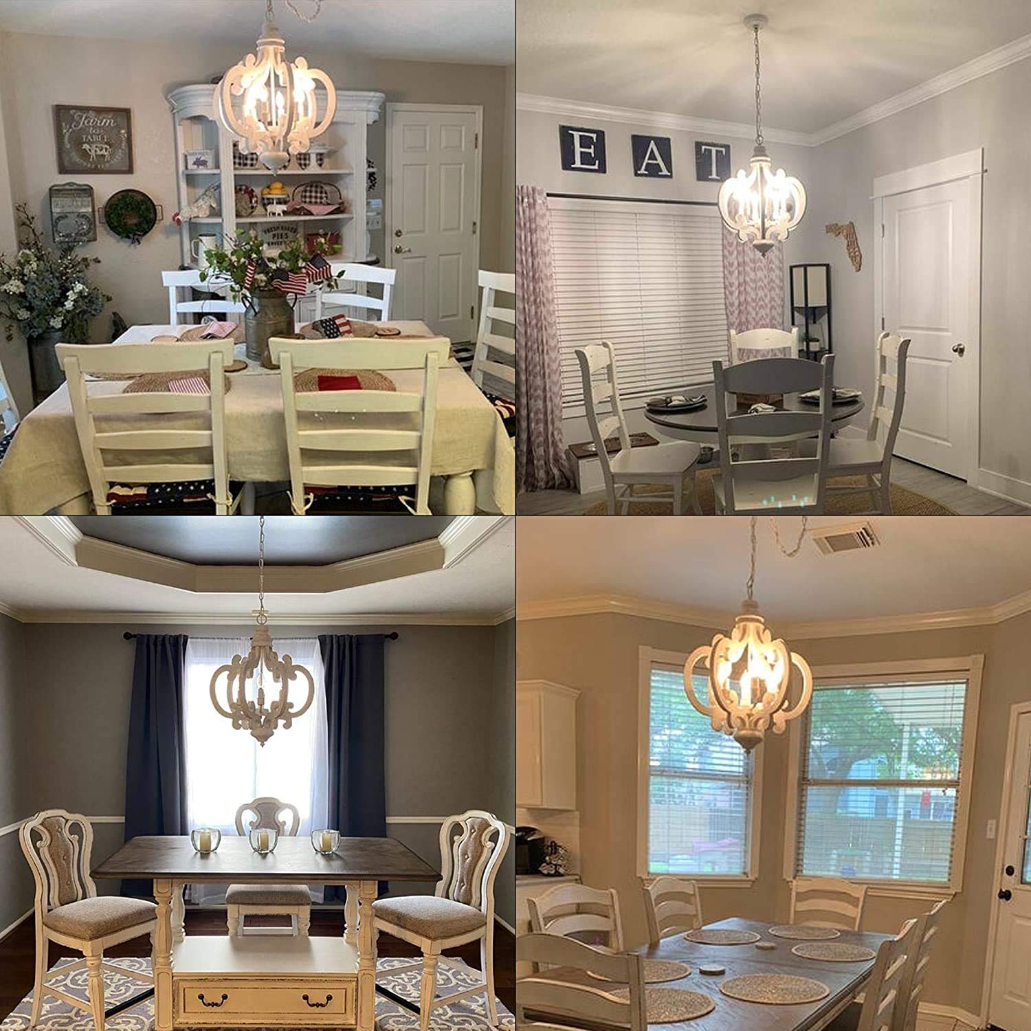 Cottage Wooden Chandelier, 6 Candle Light Farmhouse Chandelier, French Country Chandeleir with Adjustable Chain for Dining Room, Kitchen,Bedroom, Foyer and Entryway