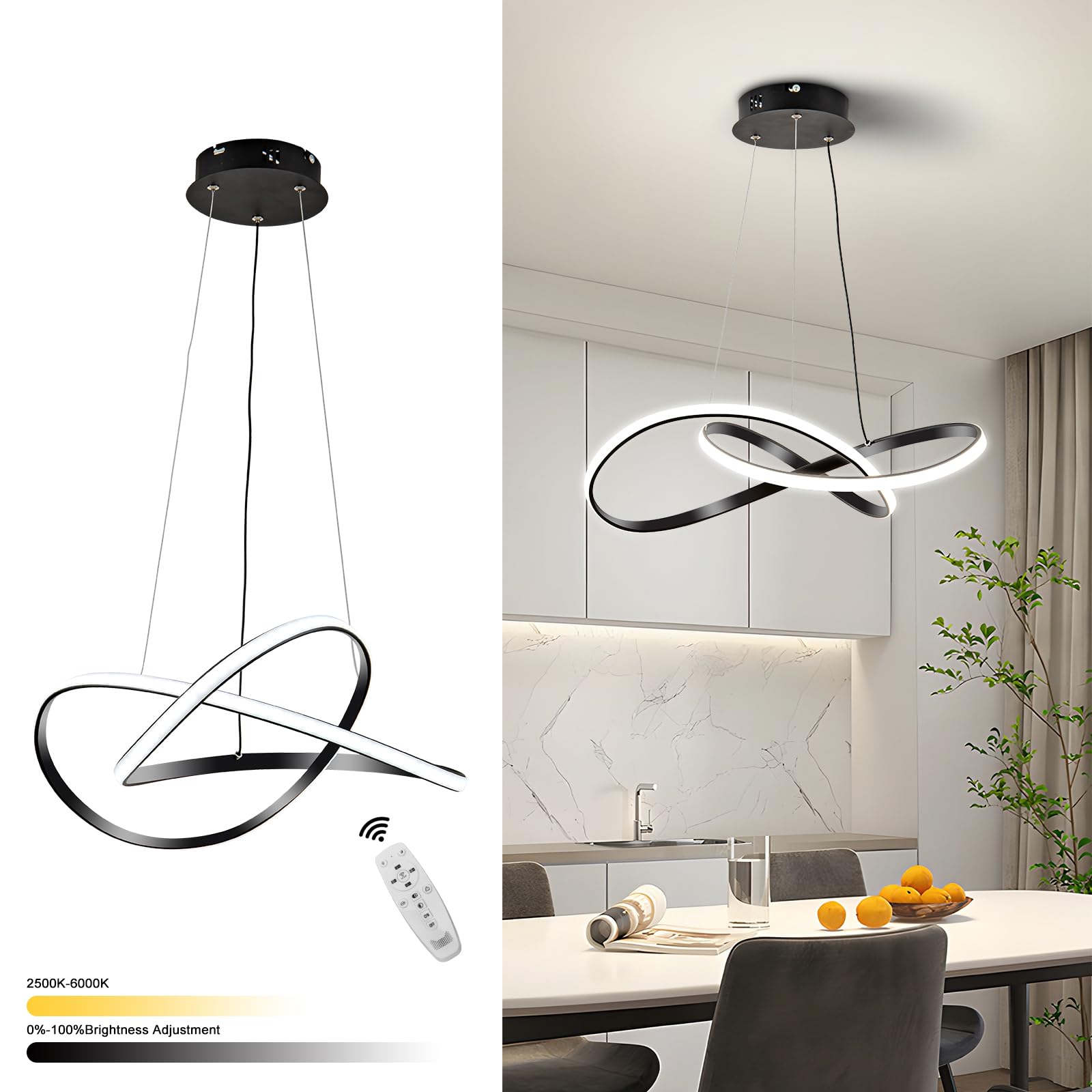 Dimmable Modern LED Chandelier for Kitchen Island Round Pendant Light, Flush Mount Modern Simple Irregular Ring Pendant Light Fixture for Bedroom, Living Room, Dining Room, 4000K(15W)…