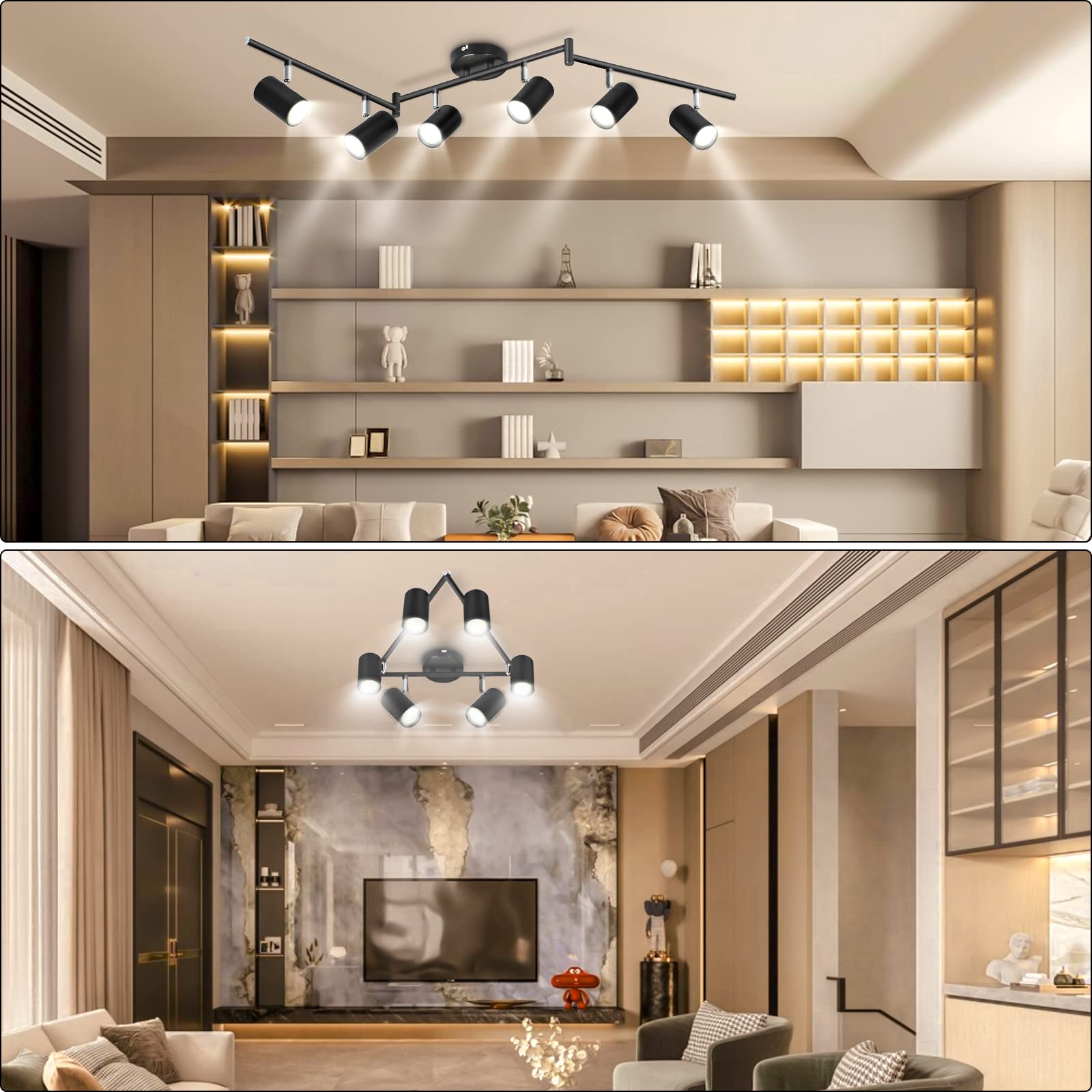 6 Light Track Lighting Fixtures, Black Ceiling LED Track Lighting Kit with Flexibly Rotatable Track Heads&G10 Socket, Modern Ceiling Spotlight for Kitchen, Office, Closet, Studio, Bedroom