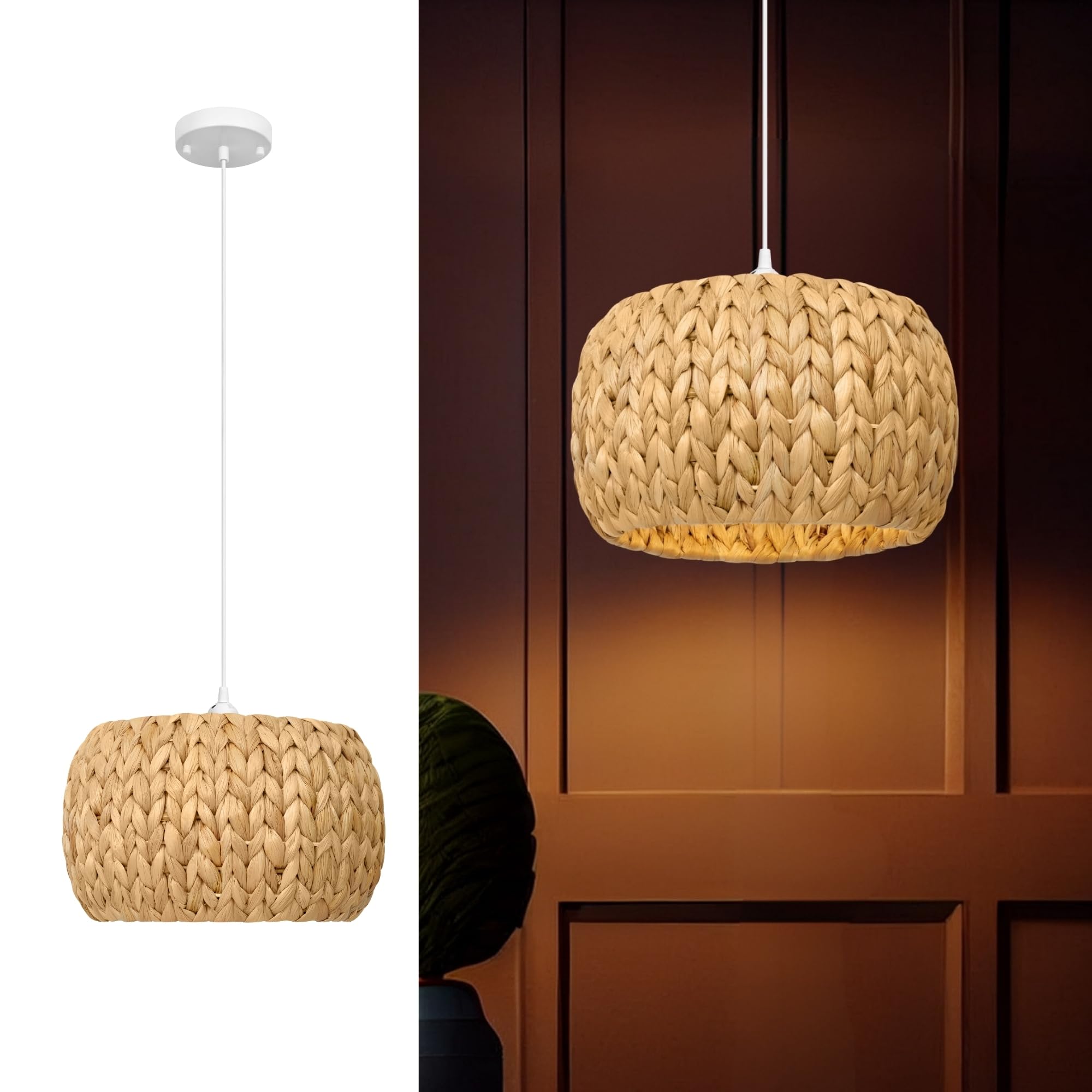 Bamboo Pendant Light - Mini Pendant Lights Bedroom - Natural Elegant Woven Pendant Light; Wood Pendant Light for Home Decor