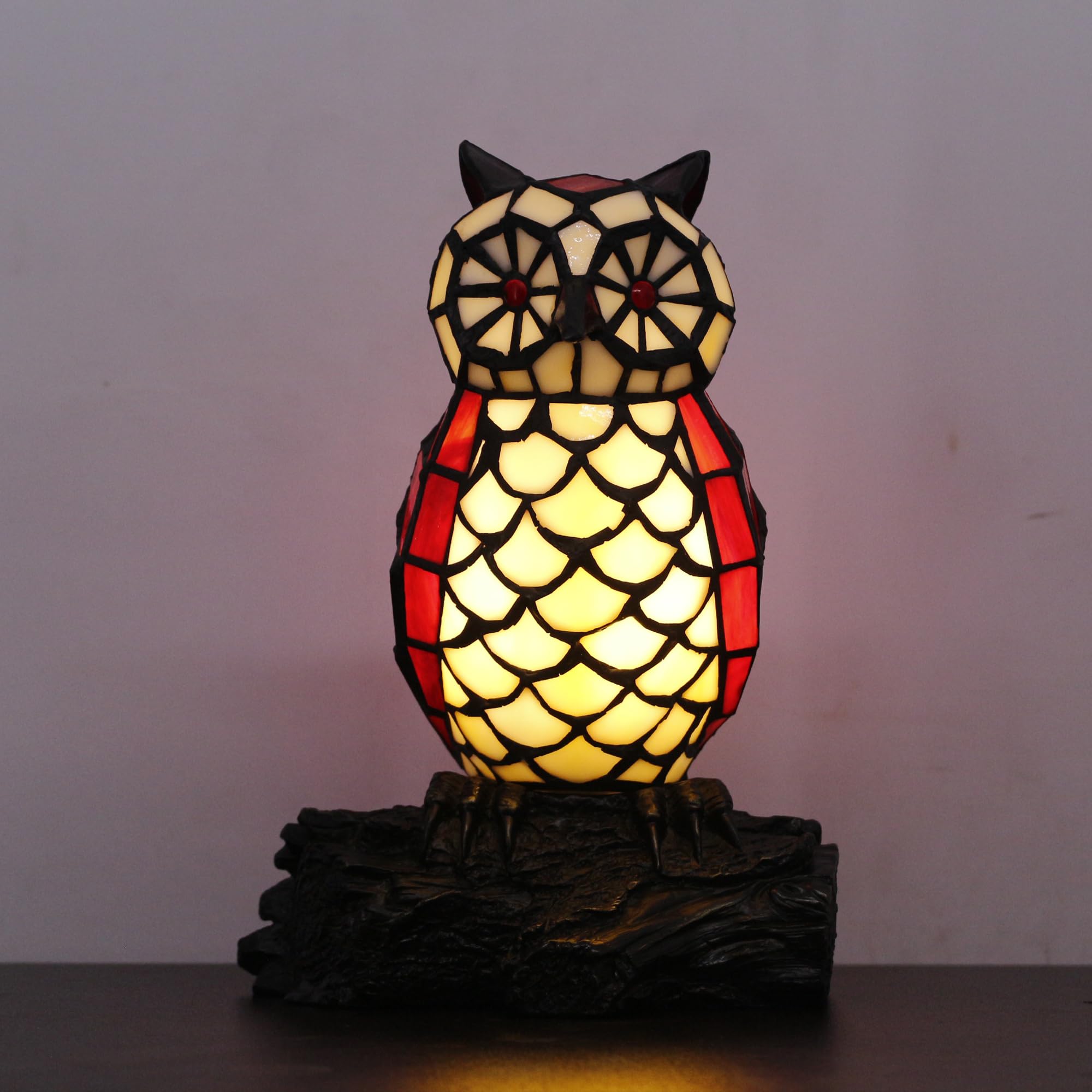 Small Tiffany Lamp Stained Glass Animal Table Lamp Mini Accent Desk Night Light (Blue Purple Owl)