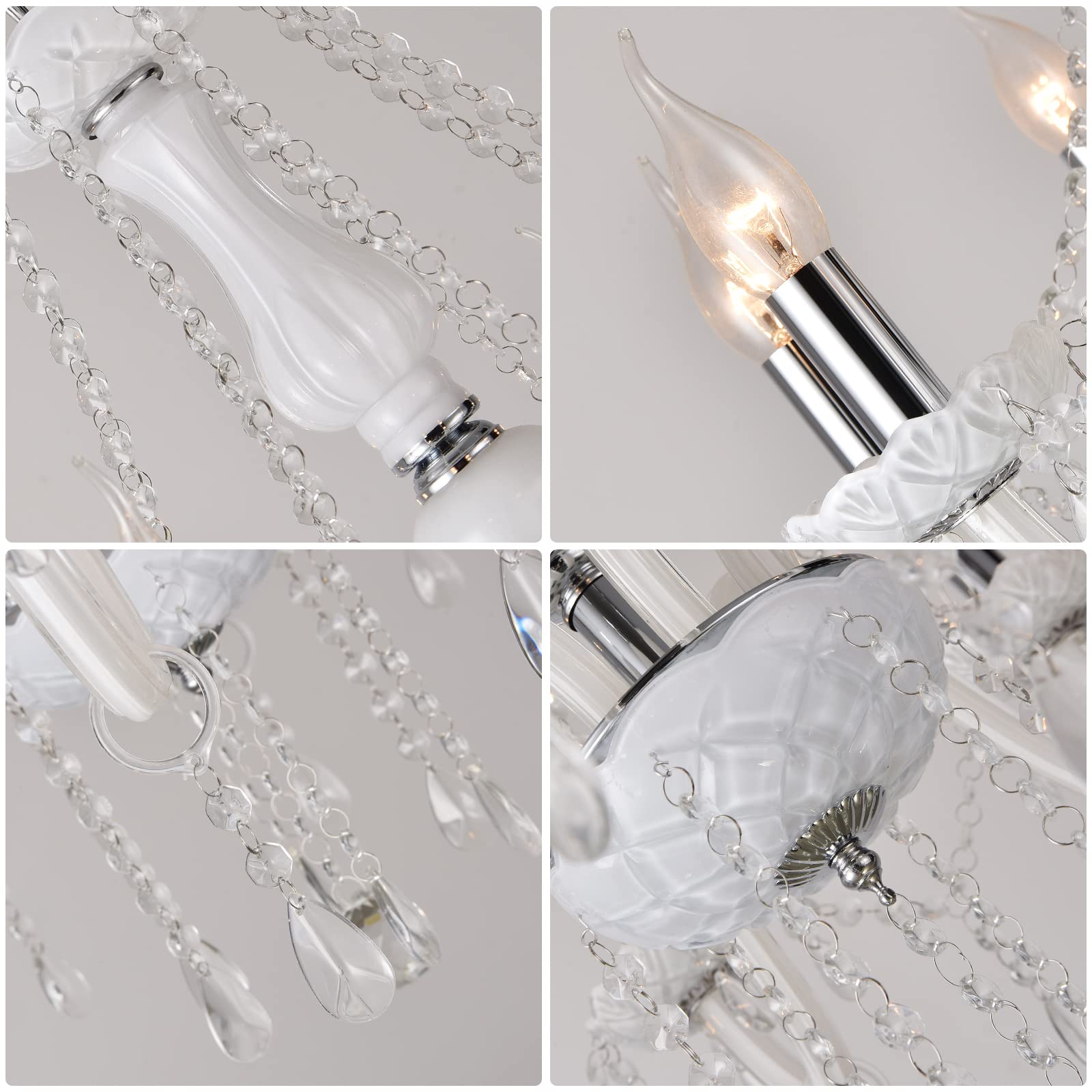 White Crystal Chandelier, 15-Light Crystal for Chandelier Elegant Raindrop Light Fixture Style Luxurious Candle Chandelier for Dining Room.