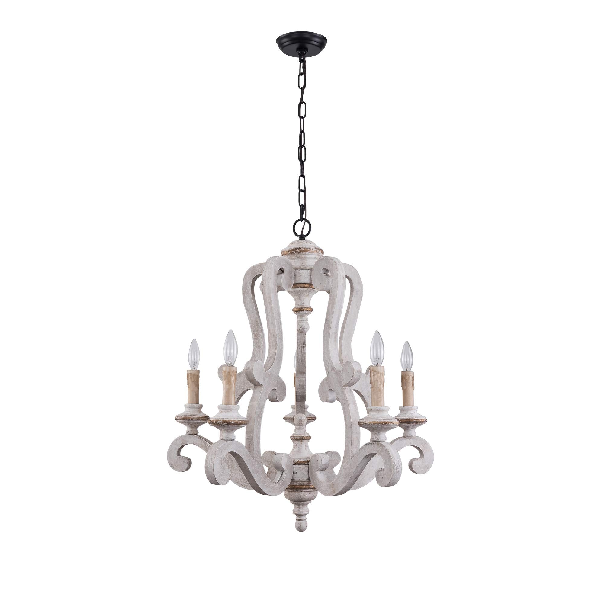 Cottage Wooden Chandelier, 6 Candle Light Farmhouse Chandelier, French Country Chandeleir with Adjustable Chain for Dining Room, Kitchen,Bedroom, Foyer and Entryway