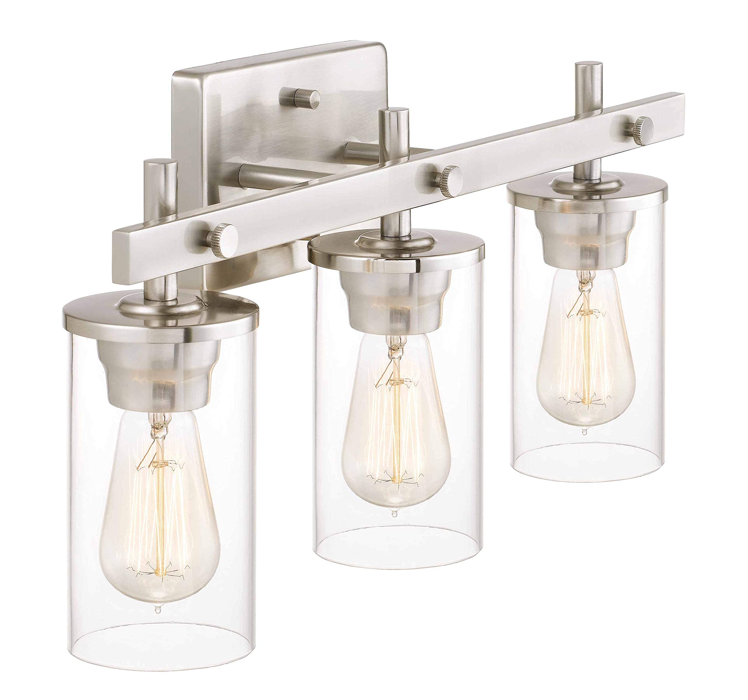 Farmhouse 3-Light Vanity Light Industrial Wall Sconce Lighting with Seeded Glass Shade in Brushed Finish for Bathroom, Hallway, Kitchen, Mirror, Laundry Room