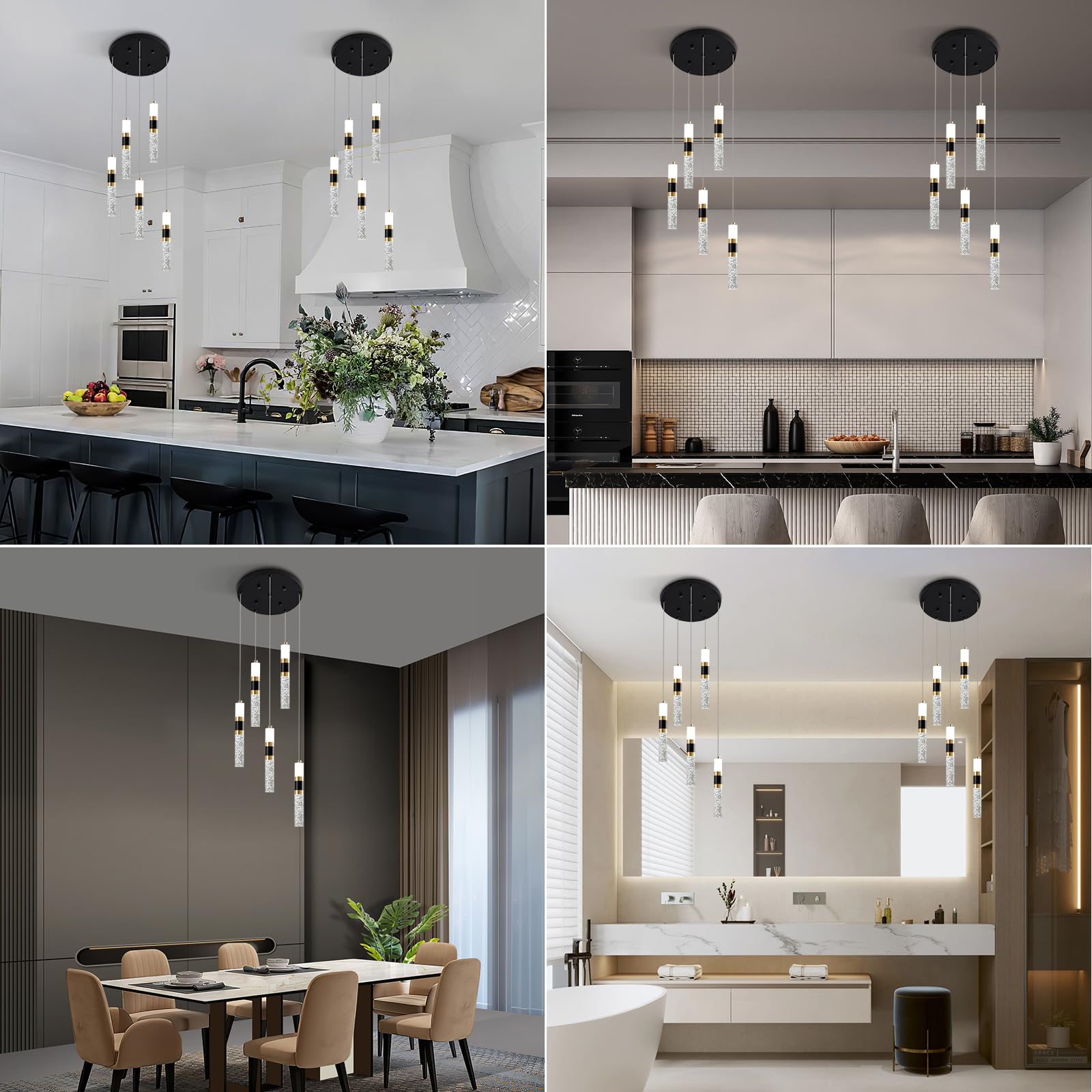 3-Light LED Pendant Lights Kitchen Island, 3-Light Cluster Pendant Lighting, Dimmable LED Modern Pendant Lights Kitchen Island, Pendant Lighting for Dining Room Table