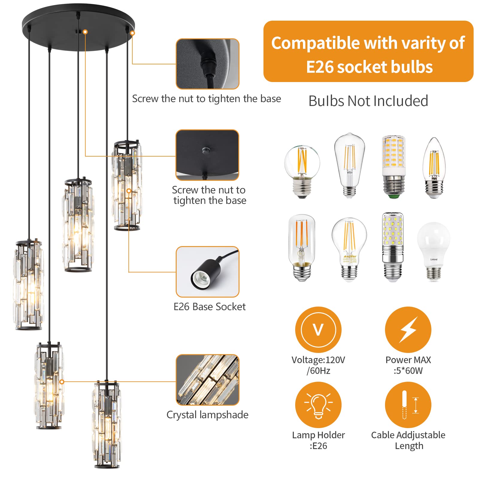 LMQNINE Pendant Lighting Modern Pendant Light, Mini Crystal Chandeliers,Adjustable Pendant Light Fixture for Kitchen Island Dinning Room Bedroom (Gold, 3-Light)