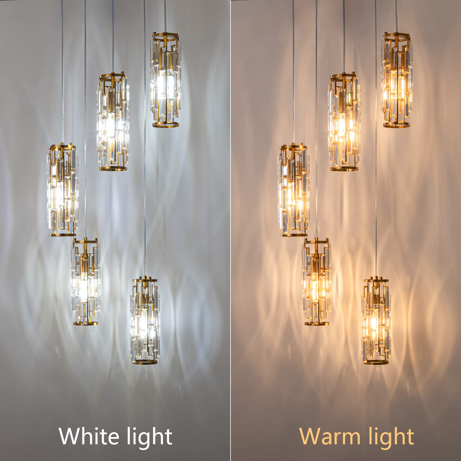 LMQNINE Pendant Lighting Modern Pendant Light, Mini Crystal Chandeliers,Adjustable Pendant Light Fixture for Kitchen Island Dinning Room Bedroom (Gold, 3-Light)