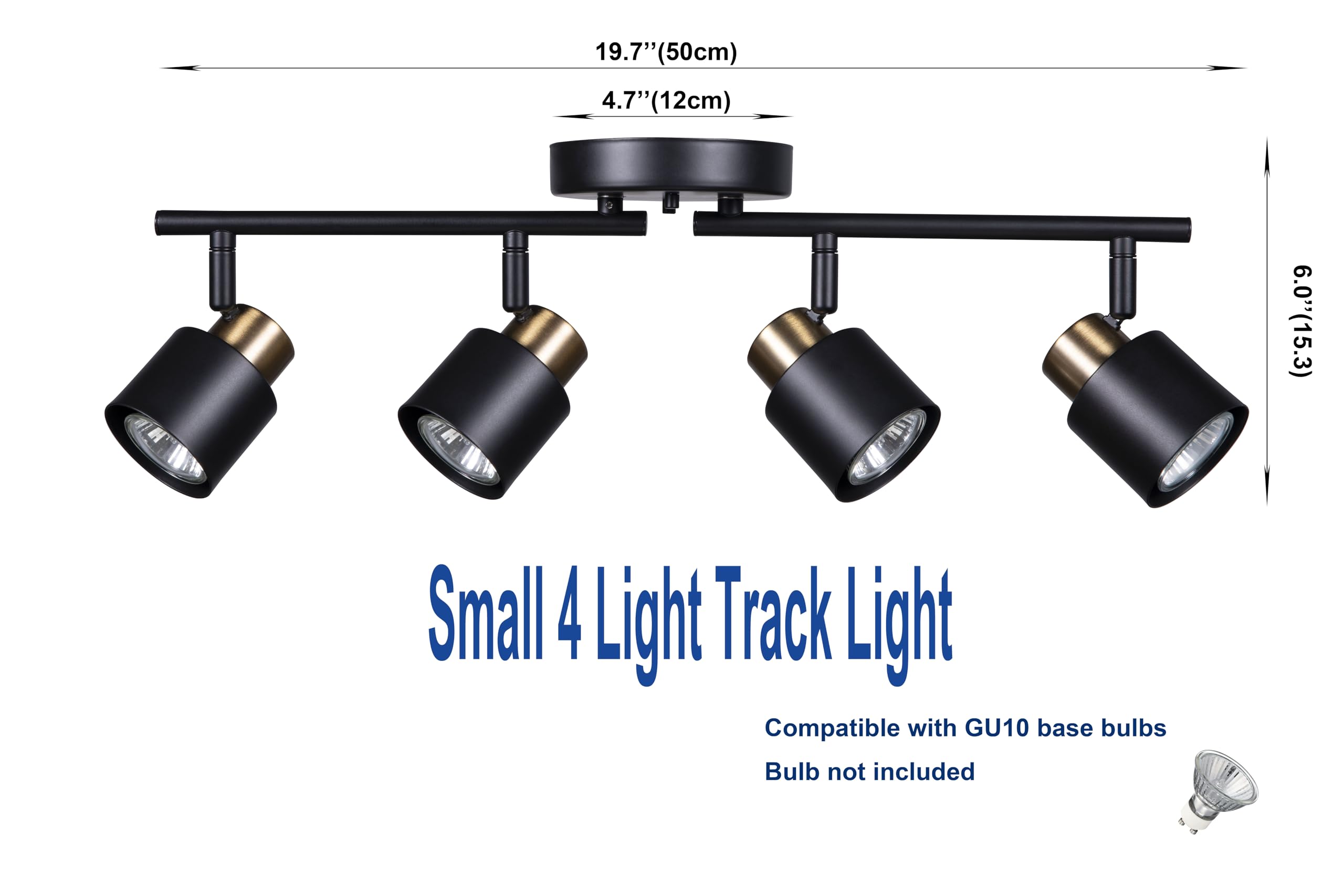 4 Light Track Lighting Kit, Matt Black Brass Finish Adjustable with Moden Flush Mount Ceiling Spotlight for Kitchen,Living Room,Home Improvement