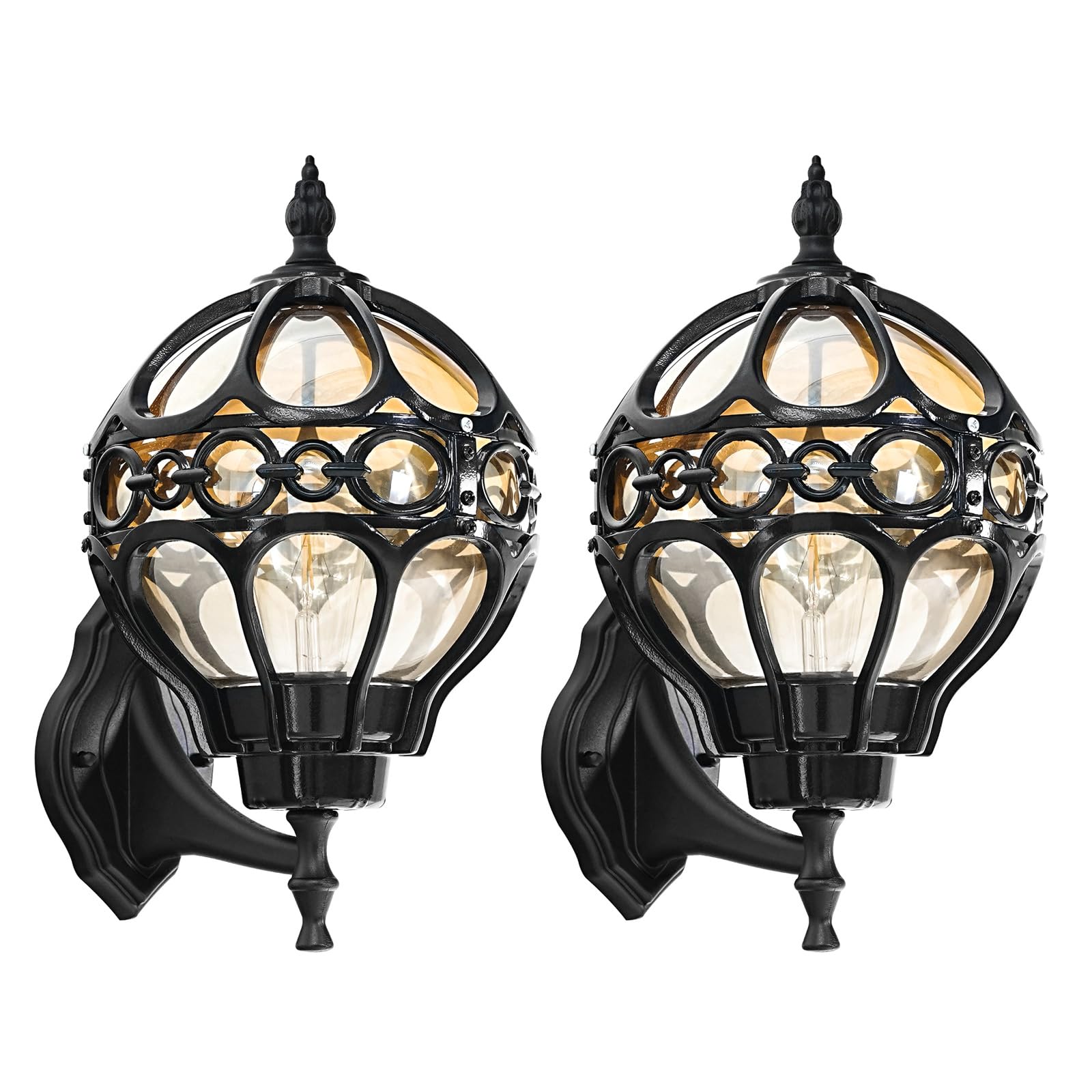 Gold Globe Outdoor Wall Light Fixtures for Garage Porch Patio House Garden Hallway Front Door, Sphere Anti-Rust Exterior Wall Sconces Lanterns, Aluminum 2 Pack Wall Mount Soccer Ball Lamp