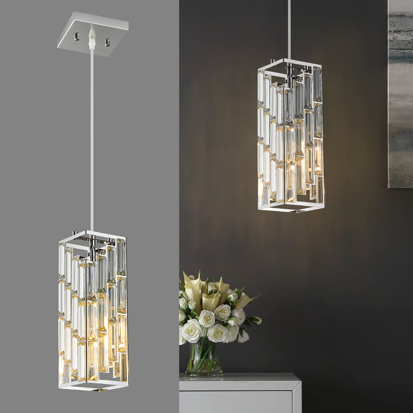 Gold Pendant Lighting Modern Pendant Light, Mini Crystal Chandeliers,Adjustable Pendant Light Fixture for Kitchen Island Dinning Room Bedroom (3 Pack)