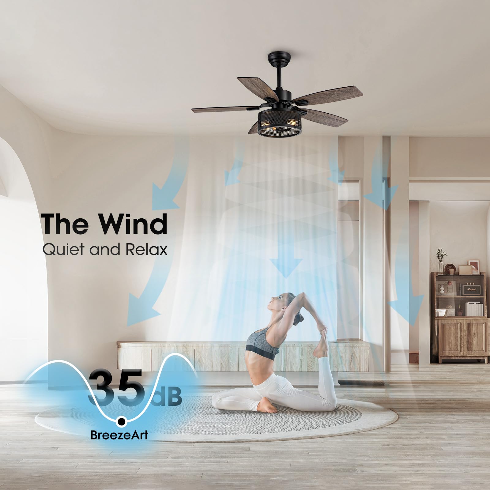 42 Inch Ceiling Fans with Lights and Remote/APP Control, Brown Ceiling Fan for Bedroom Living Room and Patio, Caged Ceiling Fan with 2 E26 LED Lights(Bulbs not Included), Indoor and Outdoor