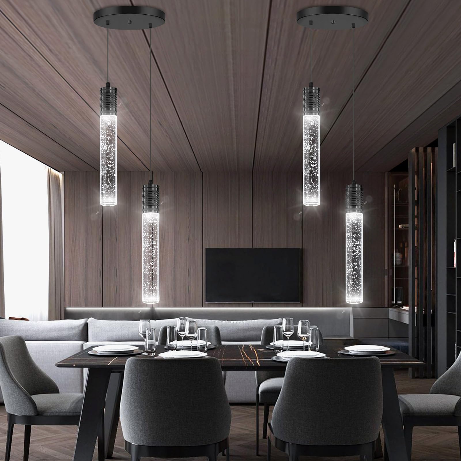 3 Lights Independent Kitchen Island Dining Room Light Pendant Light Fixtures Bubble Crystal Chandeliers Modern Kitchen Island Lighting Chandeliers Fixtures LED Lampara, 6000K LED Bulbs Included