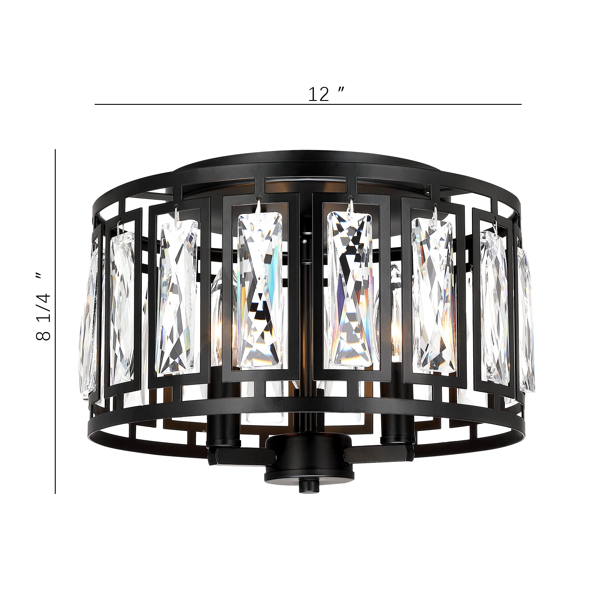 Crystal Pendant Lighting Fixture Matte Black Drum Shade Chandelier,2-Pack Pendant Lights for Kitchen Island Modern Ceiling Lights for Living Room