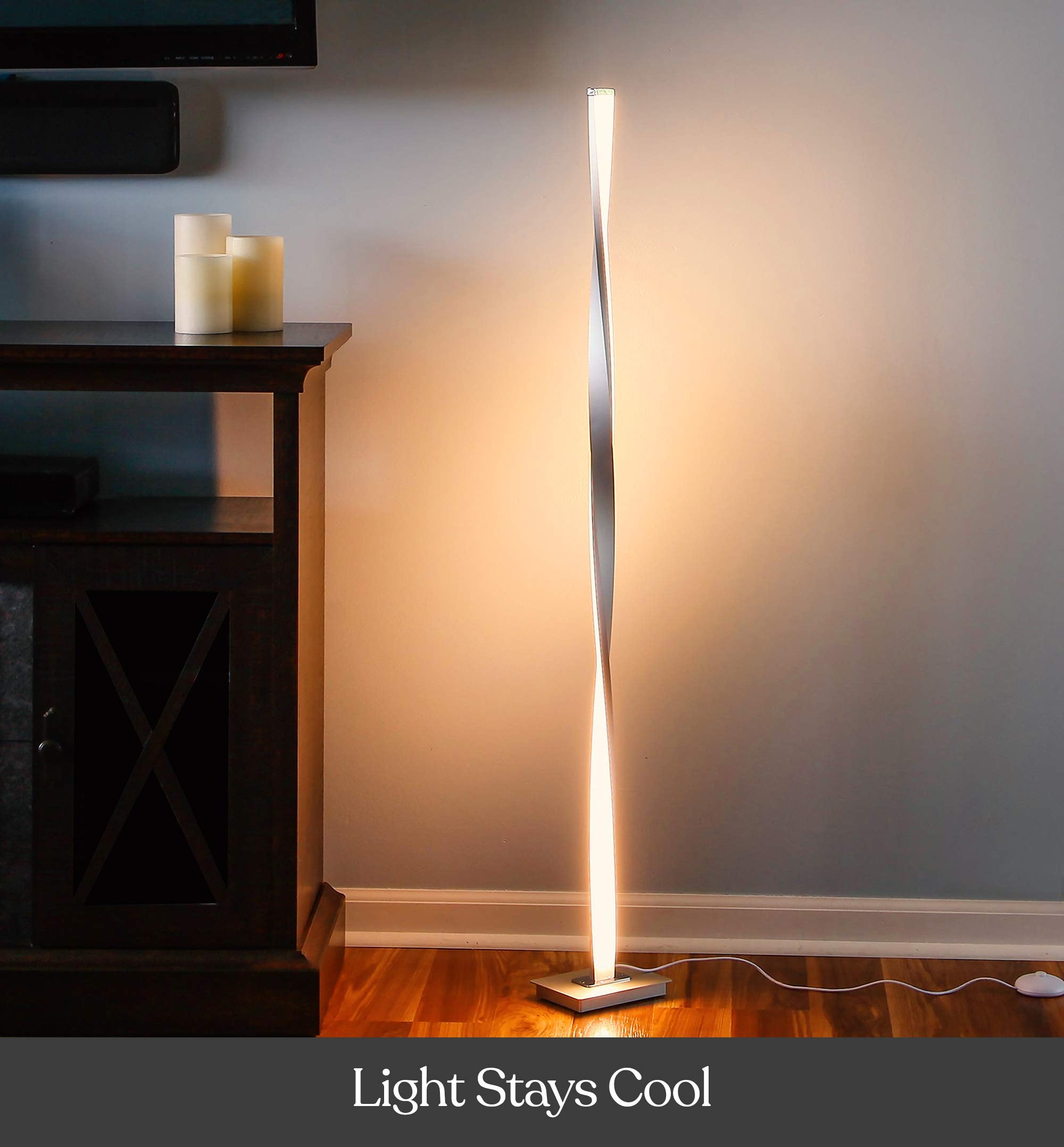 LED Bright Floor Lamp for Living Rooms & Bedrooms, 48" Tall Pole Lamp, Dimmable Standing Lamp - Platinum Silver